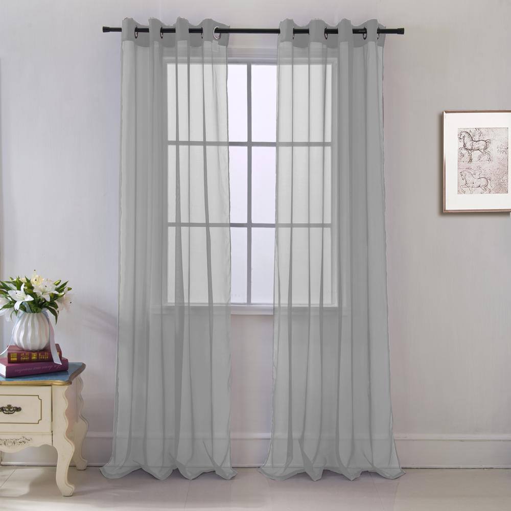 RT Designers Collection - Cara One Sheer Grommet Light Filtering Curtain Panel 54" x 90" Grey - Gray