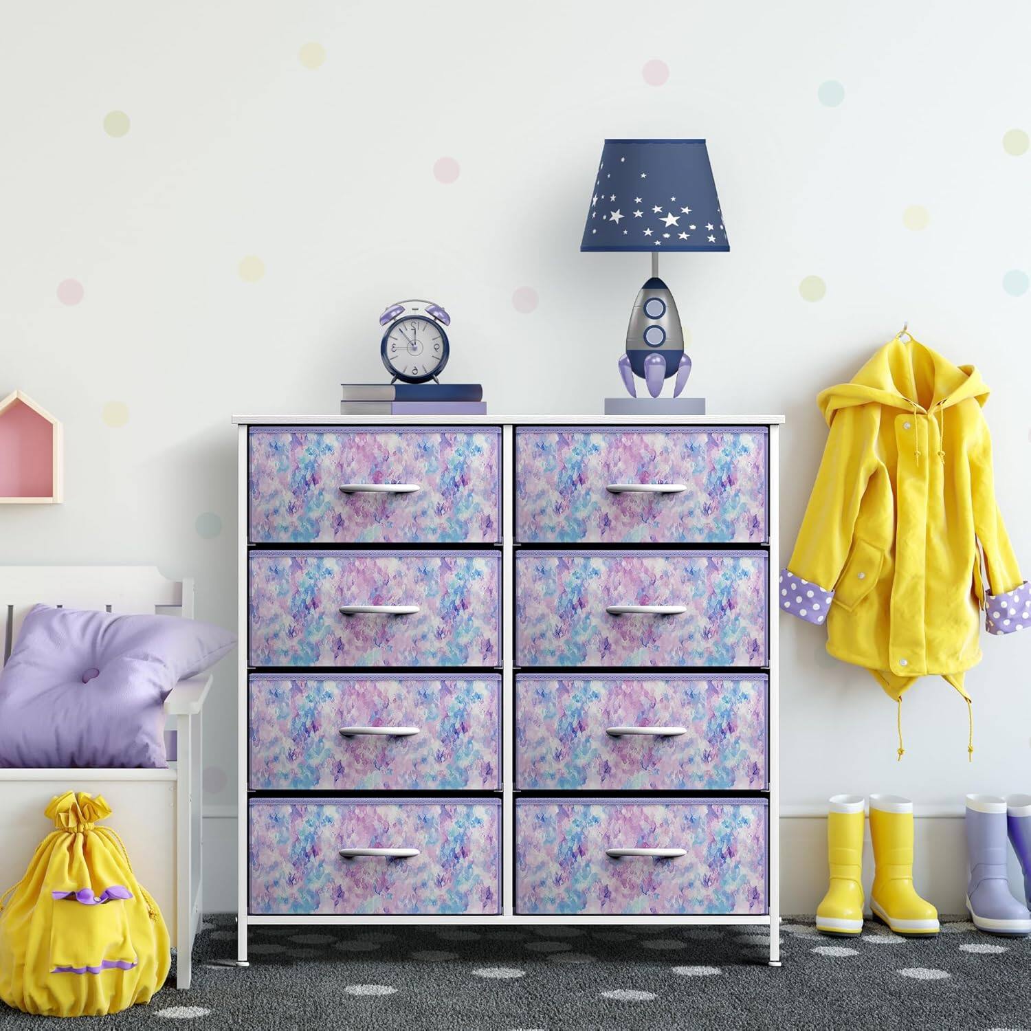 Alt View 5. Sorbus - Sorbus 8 Drawers Dresser- Storage Unit with Steel Frame, Wood Top, Fabric Bins - for Bedroom, Closet, Office, and more - Purple Tie-Dye.