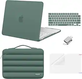 mosiso - For MacBook Neo 13-Inch 2026 A3404 A18 Pro Chip, Protective Hard Shell&Puffy Sleeve Bag&Keyboard Skin&Screen Film&Type C - Emerald Green
