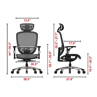 44"-56.3"  
13.5" L  
17.1"-20"  
20.3"  
26.1"-32.9"  
25.3"-27.7"  
17.9"  
16.4"-20.3"  
28.5"  
27.8"