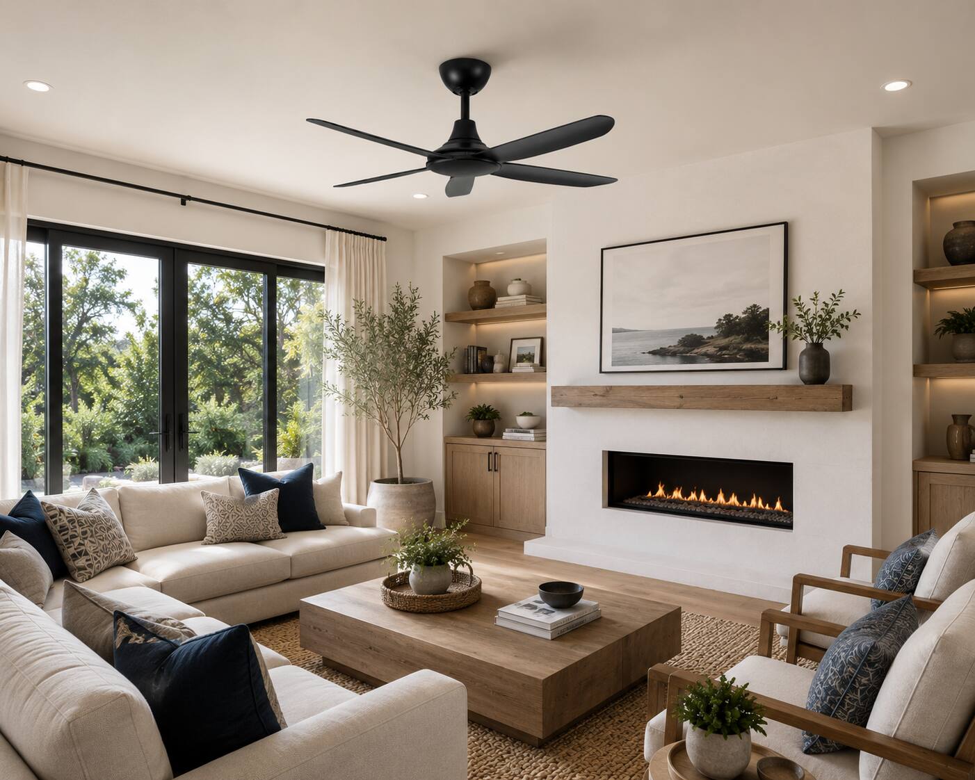 Alt View 1. ENLIGHT - 56" Smart Ceiling Fan, IP66 Outdoor/Coastal, Weather Resist, Efficient & Quiet DC Motor, Reverse Mode, Matter, 5 Blades - Matte Black.