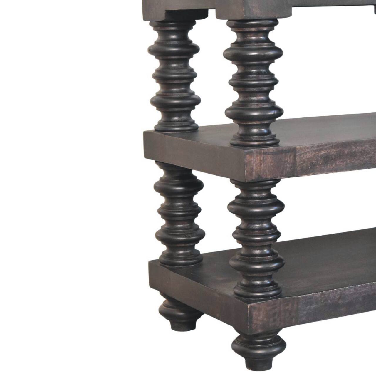 Alt View 2. Artisan Furniture - Artisan Furniture Solid Wood Spindle Shelf Console in Carbon Ash, 2 shelves - Brown.