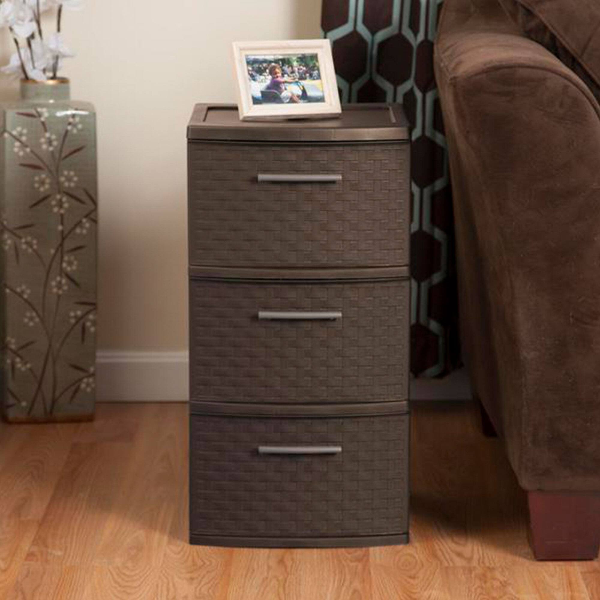 Alt View 3. Sterilite - Sterilite 3 Drawer Decorative Plastic Weave Storage Tower, 8-Pack, Espresso.