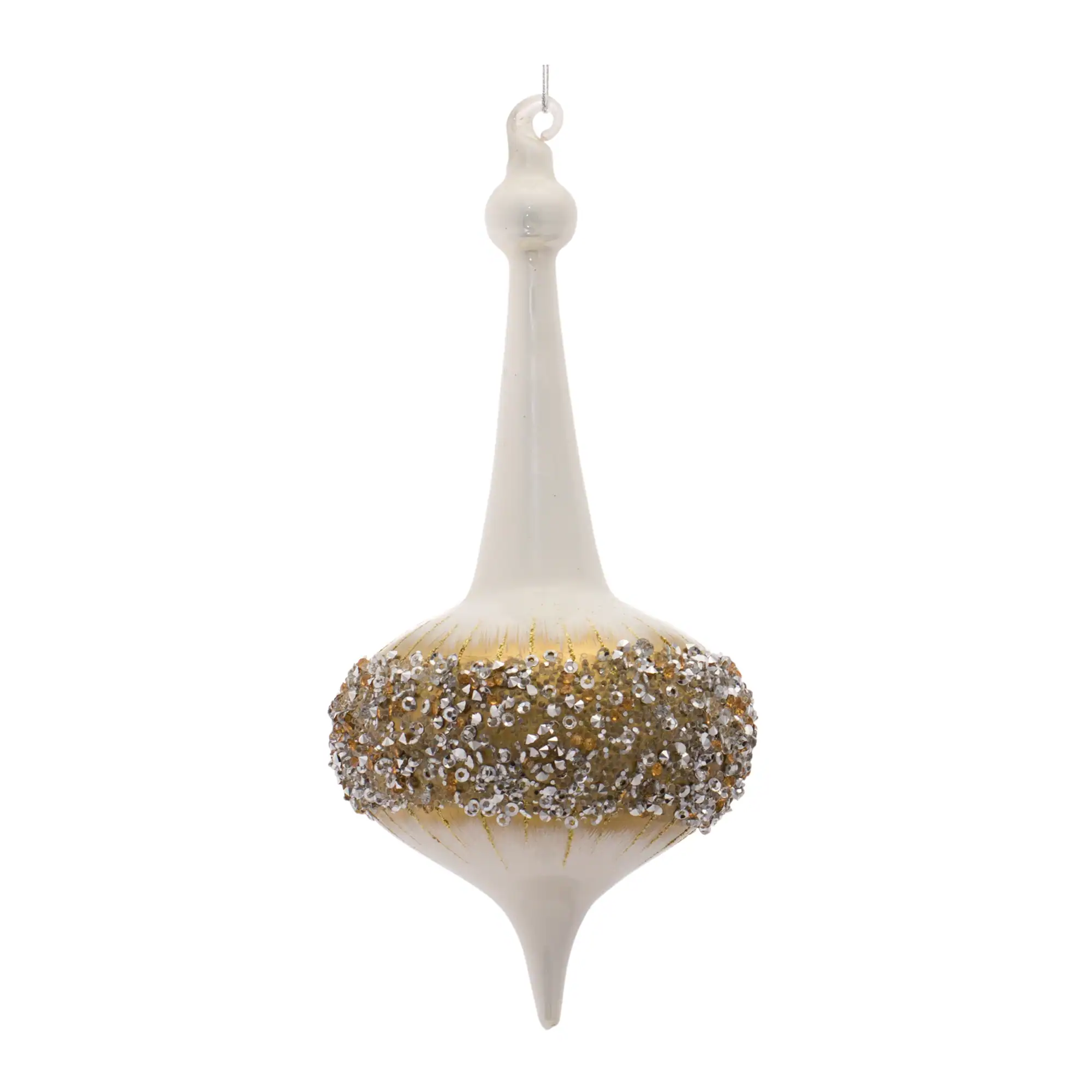 Back. BreeBe - Modern Glass Finial Ornament with Gold Bead Accent (Set of 6) - White, Gold, Silver.