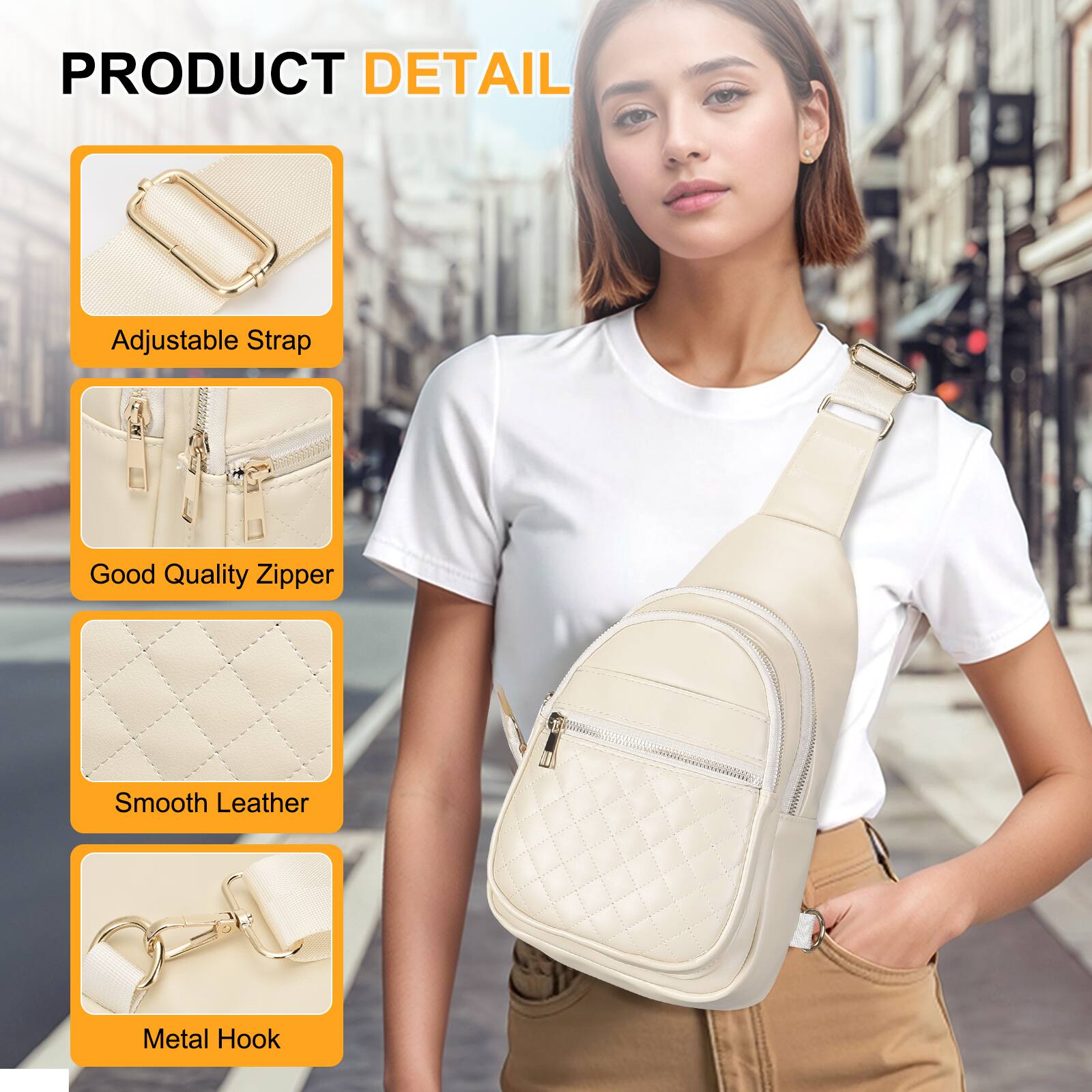 PRODUCT DETAIL

- Adjustable Strap
- Good Quality Zipper
- Smooth Leather
- Metal Hook