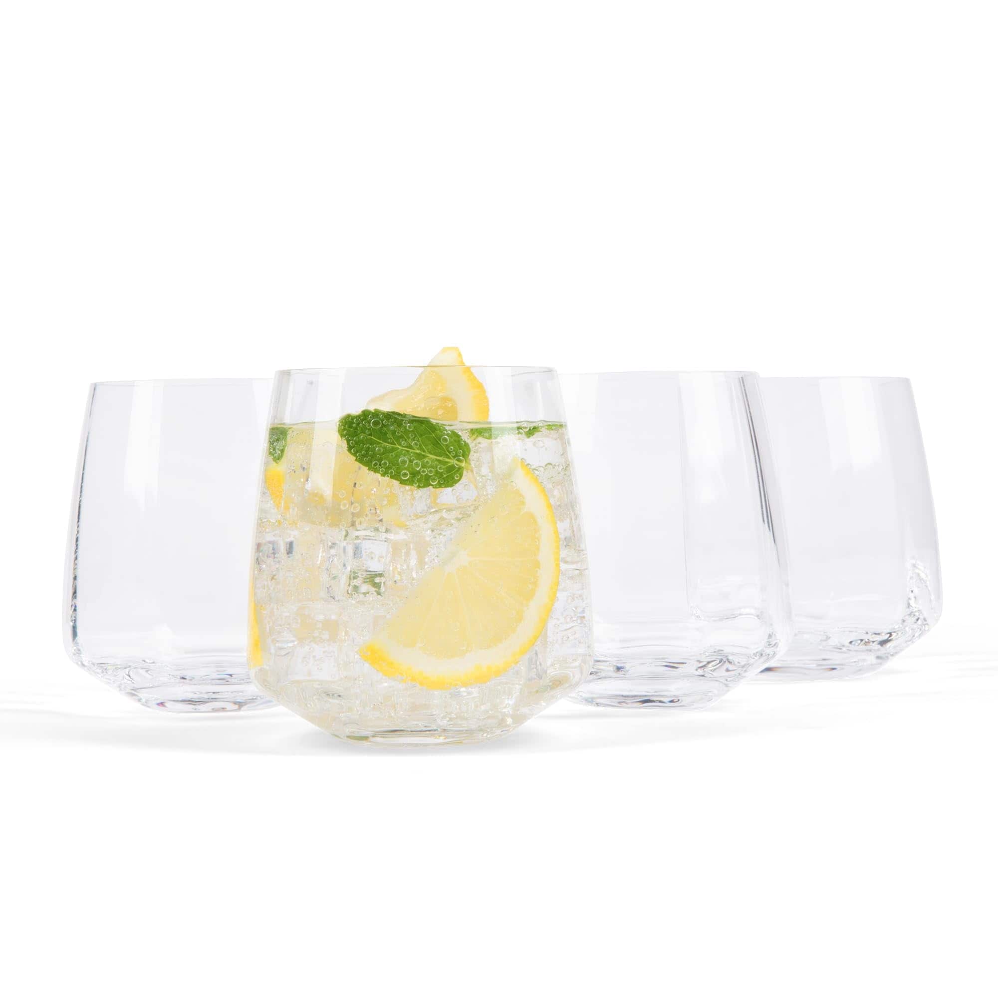 Larder & Vine - Set of 4 Short 13.5 oz Café Drinking Glasses, Handmade in Poland from Lead-Free Crystal - Clear