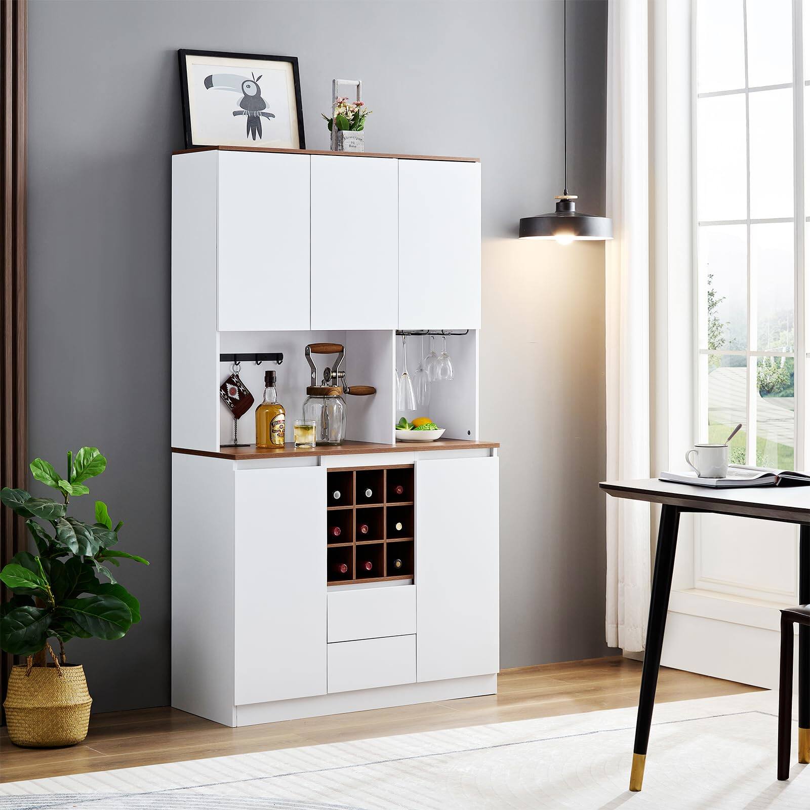 Alt View 1. Ecooso - 68.9" Farmhouse Coffee Bar & Wine Cabinet, Kitchen Buffet with Storage - White.