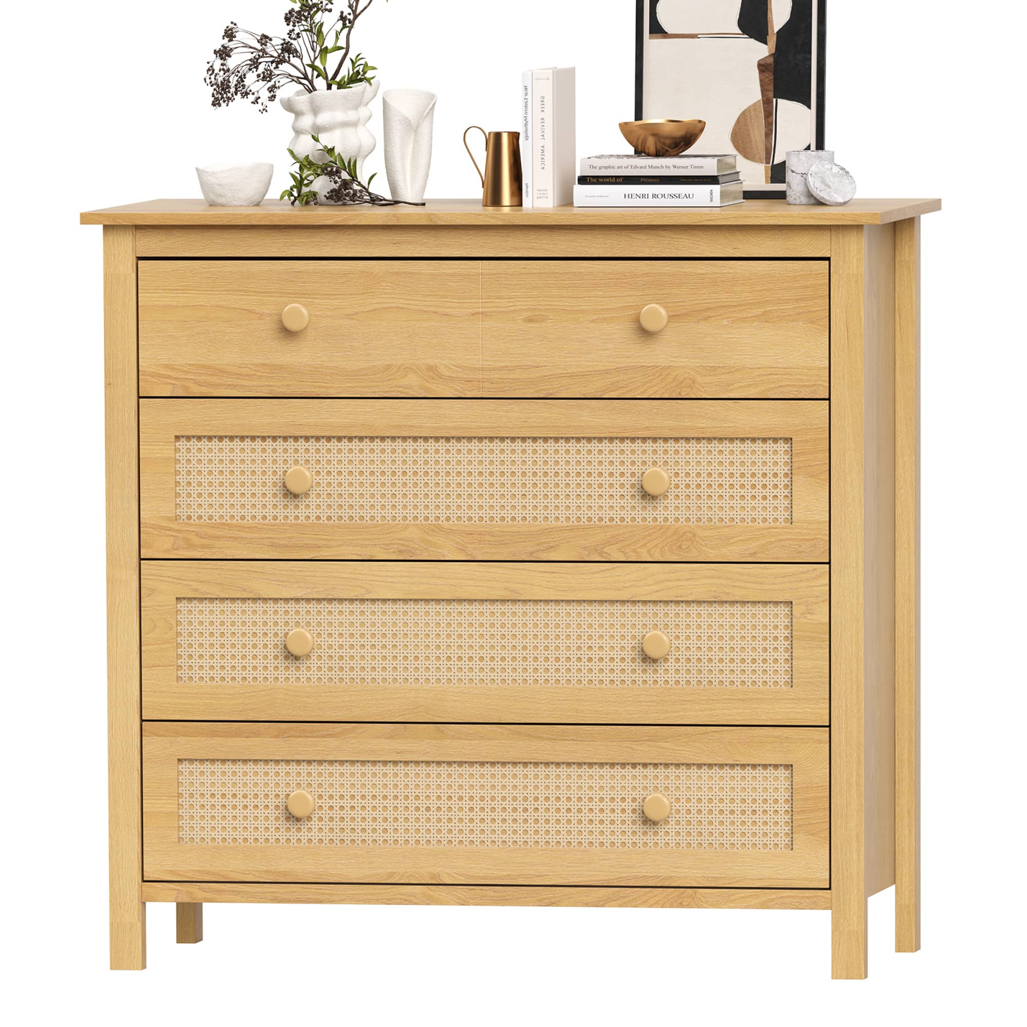 GOODSILO - Modern Sideboard Buffet Cabinet with Drawers and Rattan Accents for Kitchen Living Room Dining Room Hallway - Natural