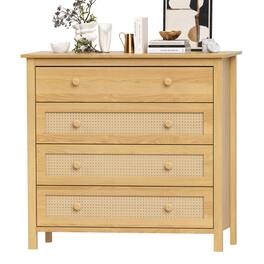 GOODSILO - Modern Sideboard Buffet Cabinet with Drawers and Rattan Accents for Kitchen Living Room Dining Room Hallway - Natural