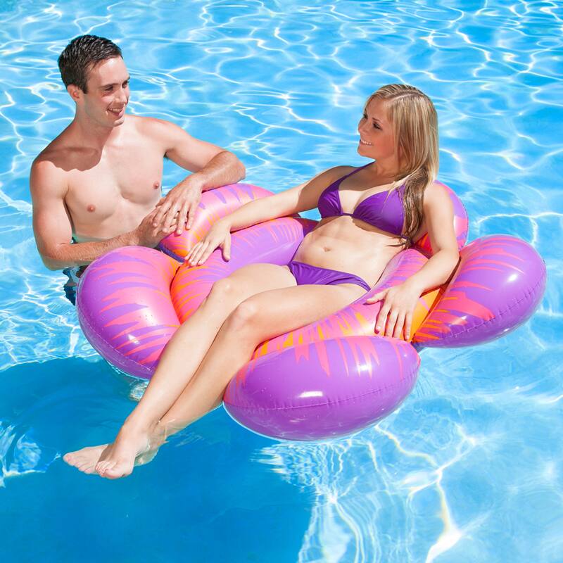 Front. Swim Central - 56" Inflatable Purple and Pink Flower Burst Blooming Swimming Pool Ring Float - Purple.