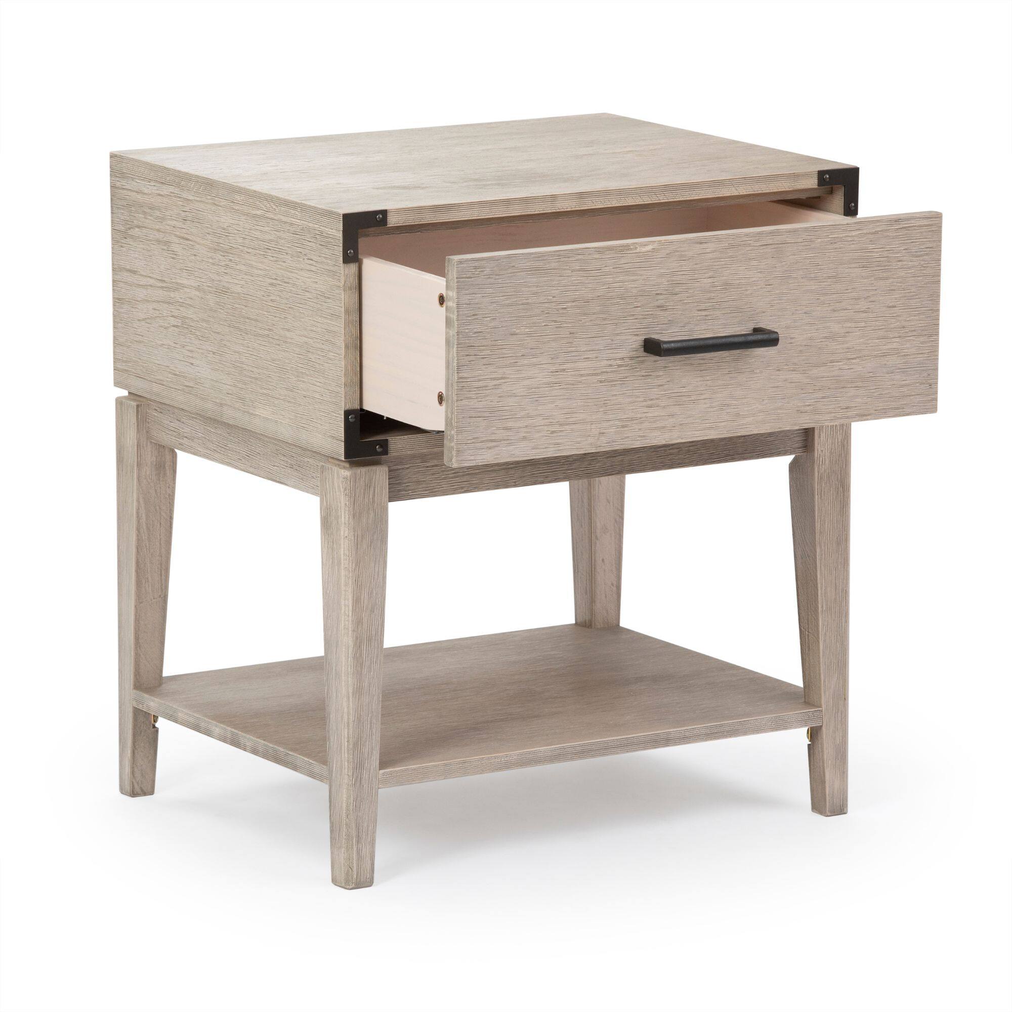 Alt View 5. Plank+Beam - Contempo Nightstand with 1 Drawer, Seashell Wirebrush - Seashell Wirebrush.