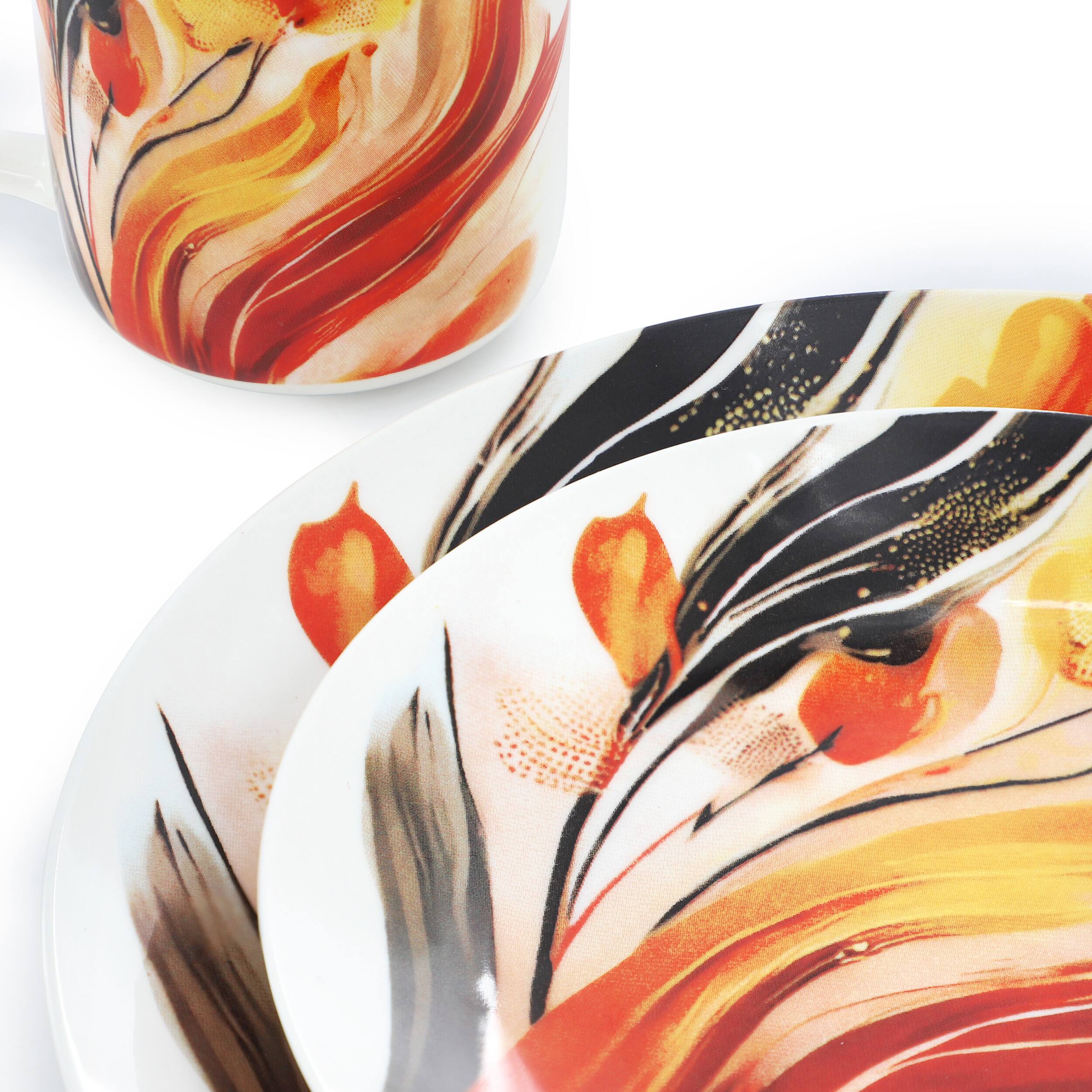 Alt View 4. Elama - Elama Tulip Fields 16 Piece Round Porcelain Dinnerware Set - Yellow, Orange, Black, White.