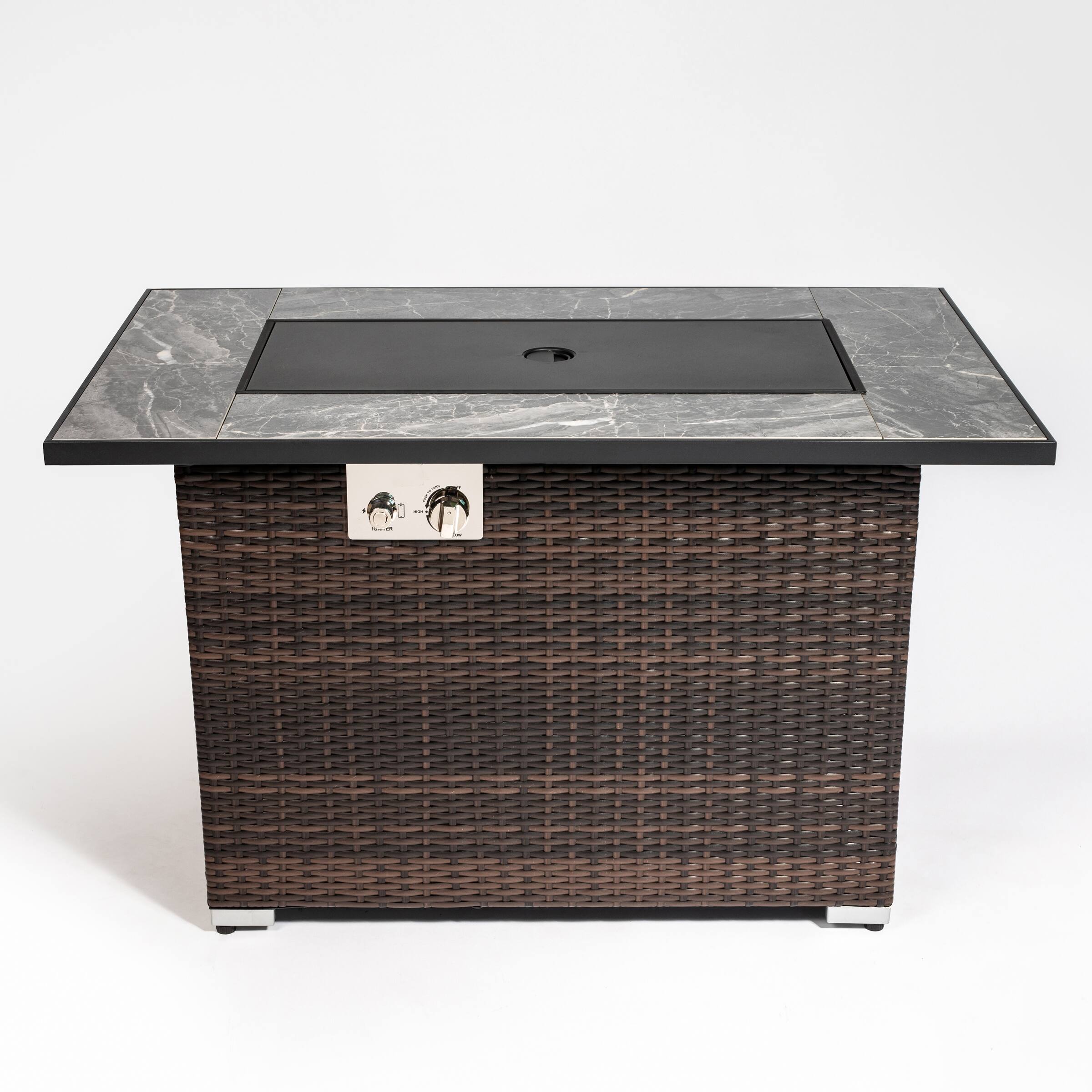 Left. Dexmalle - Dexmalle-44" Propane Gas Fire Pit Table,Tile Tabletop-Wicker,Brown.