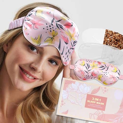 The Best Inks - 3-in-1 Heated & Eye Mask For Dry Eyes Relaxation Sleeping - Weighted Multipurpose Design With Flaxseed Removable Cold - Pink