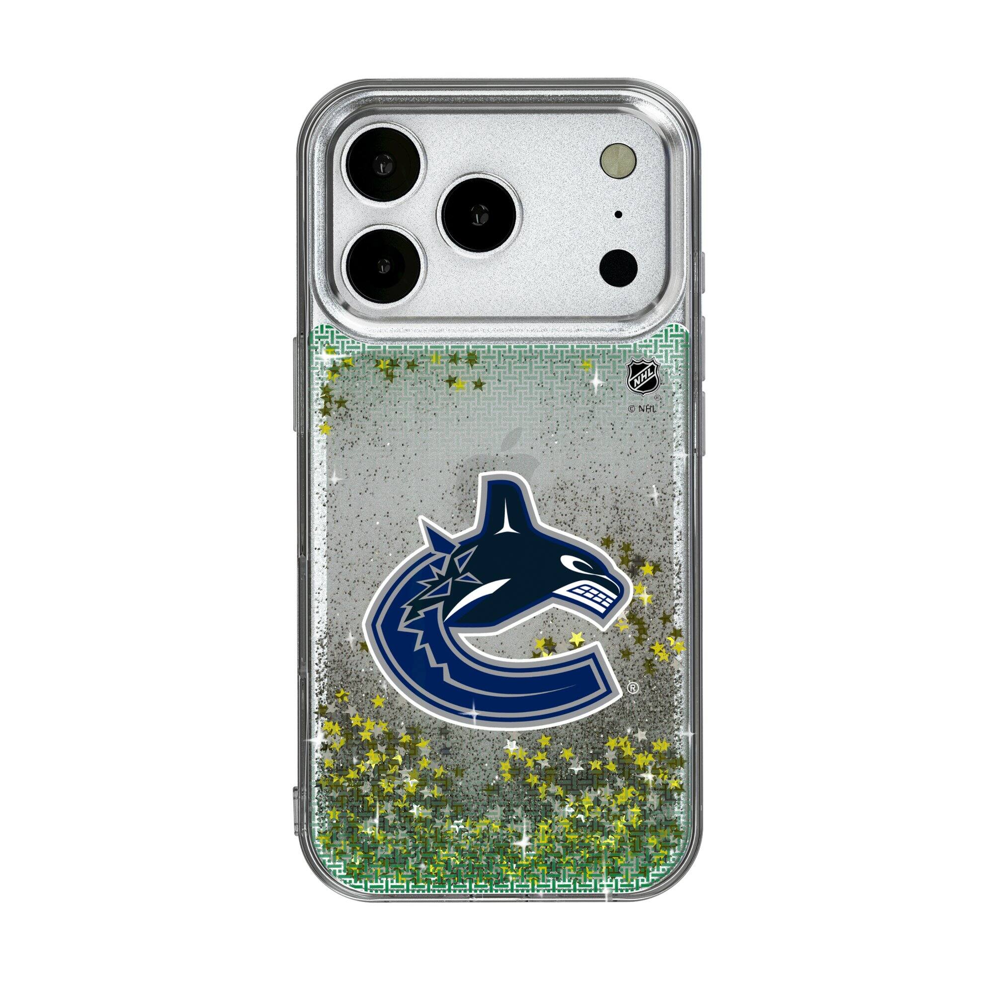 Front. Keyscaper - Vancouver Canucks Linen Logo iPhone Glitter Case - 16 Pro Max - Multicolor.