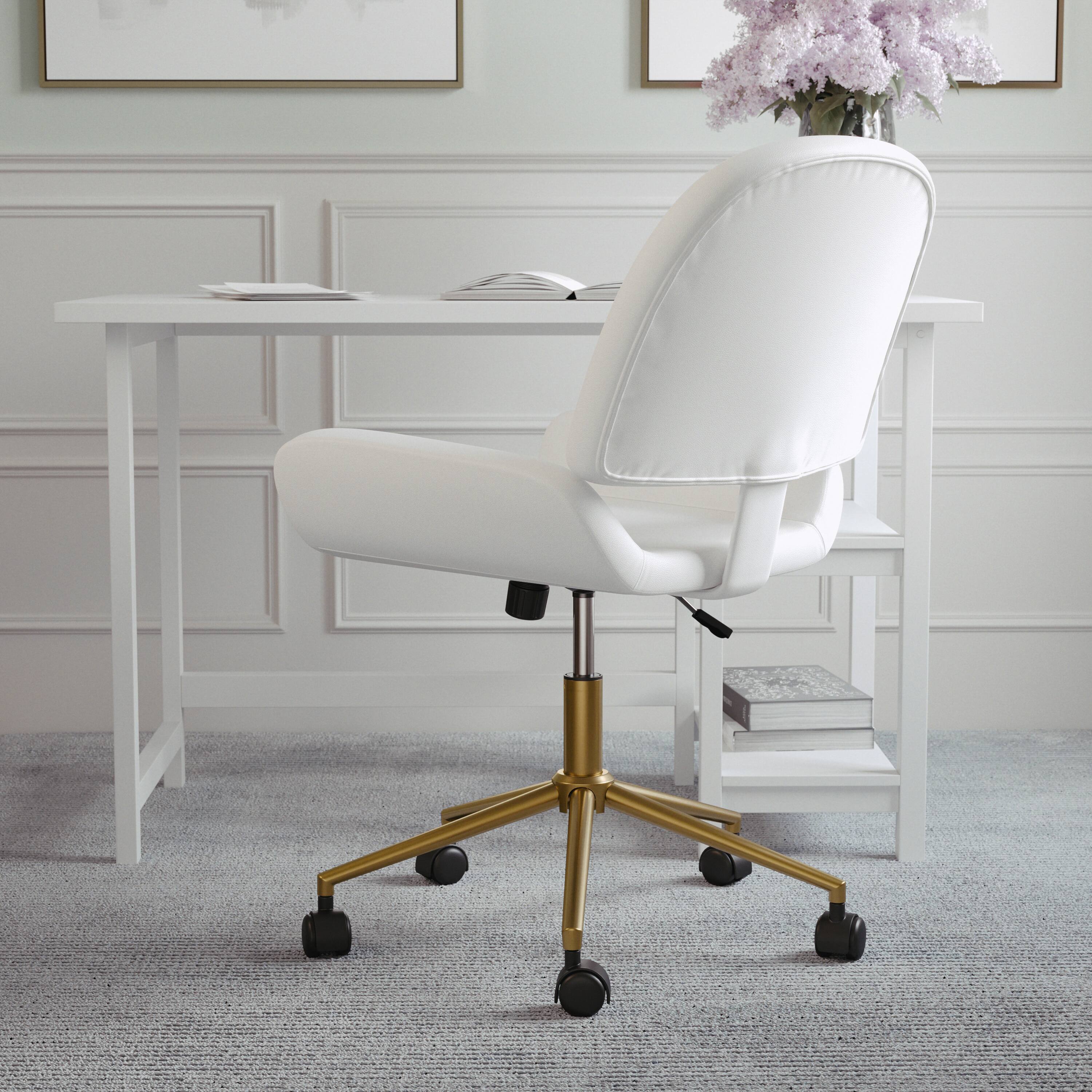 Alt View 15. Martha Stewart - Tyla Faux Leather Office Chair - White Faux Leather/Polished Brass.