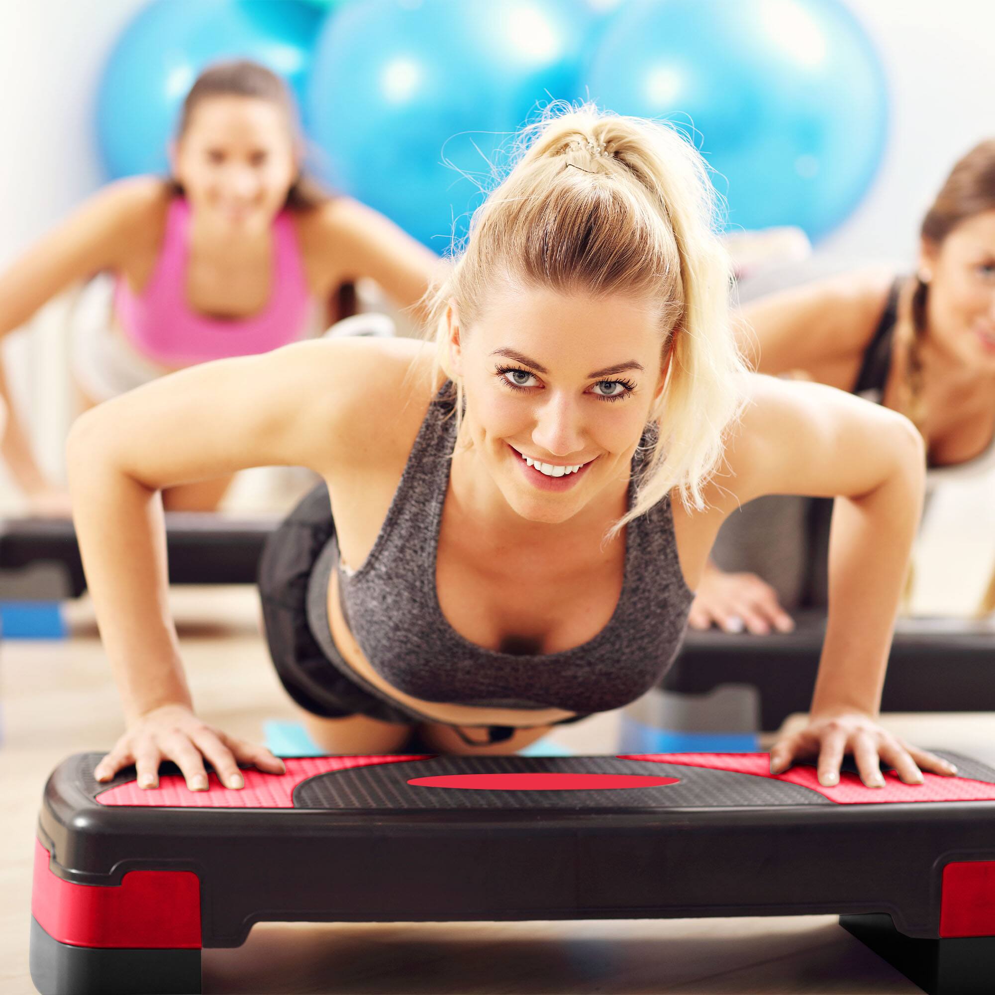 Alt View 2. BalanceFrom Fitness - BalanceFrom Fitness Adjustable Workout Aerobic Step Platform Trainer w/Raisers - Red.