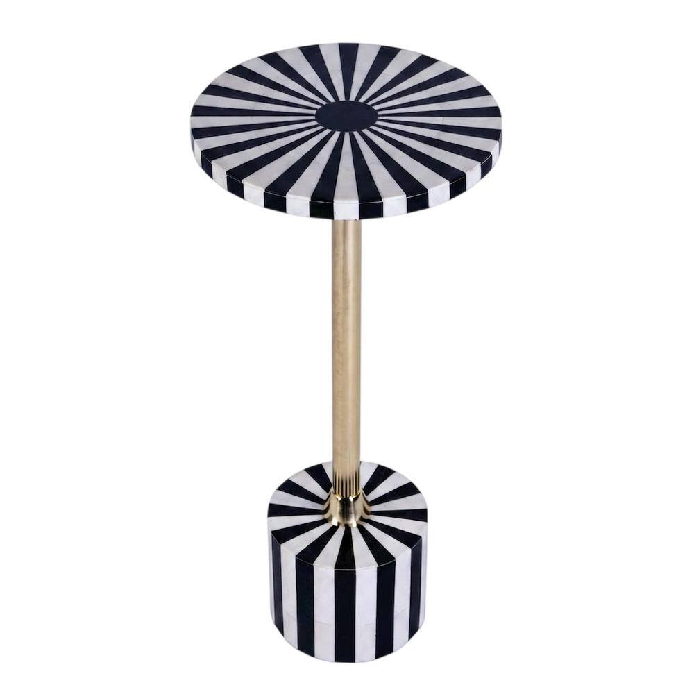 Butler Specialty - Zane Brass and Bone Inlay Side Round Side Table - Black And White