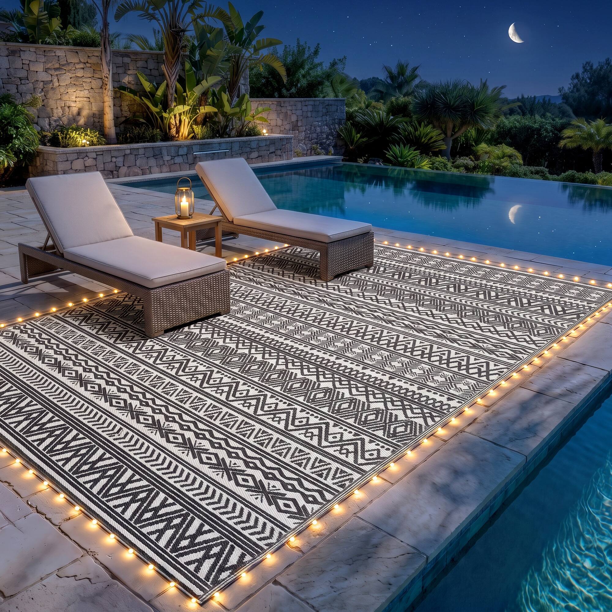 Alt View 8. Outsunny - Rug Carpet with USB Lights Reversible Patio Rug with Carry Bag for Camping 12' x - Black.