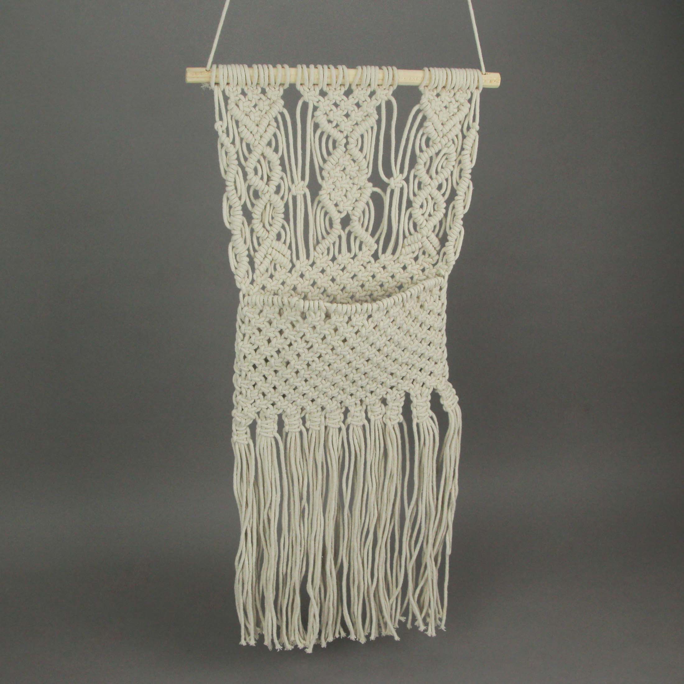 Alt View 3. Zeckos - Hand Tied Macrame Bohemian Style Wall Pocket 27 Inches High Boho Decor - Brown.