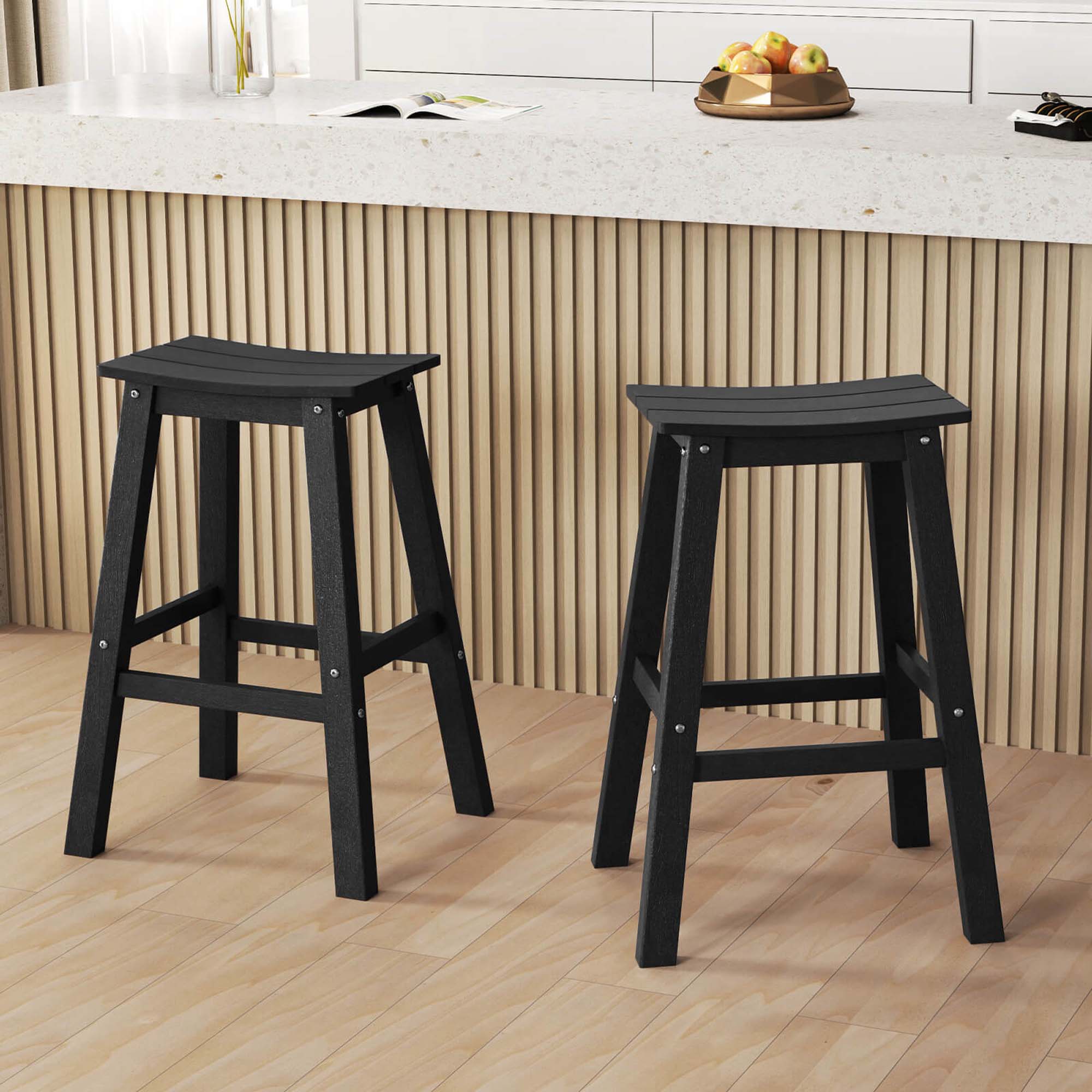 Alt View 2. Costway - Costway 29" Patio Bar Stool Set of 2 with Curved Seat & Footrests for Backyard Outdoor - Black.