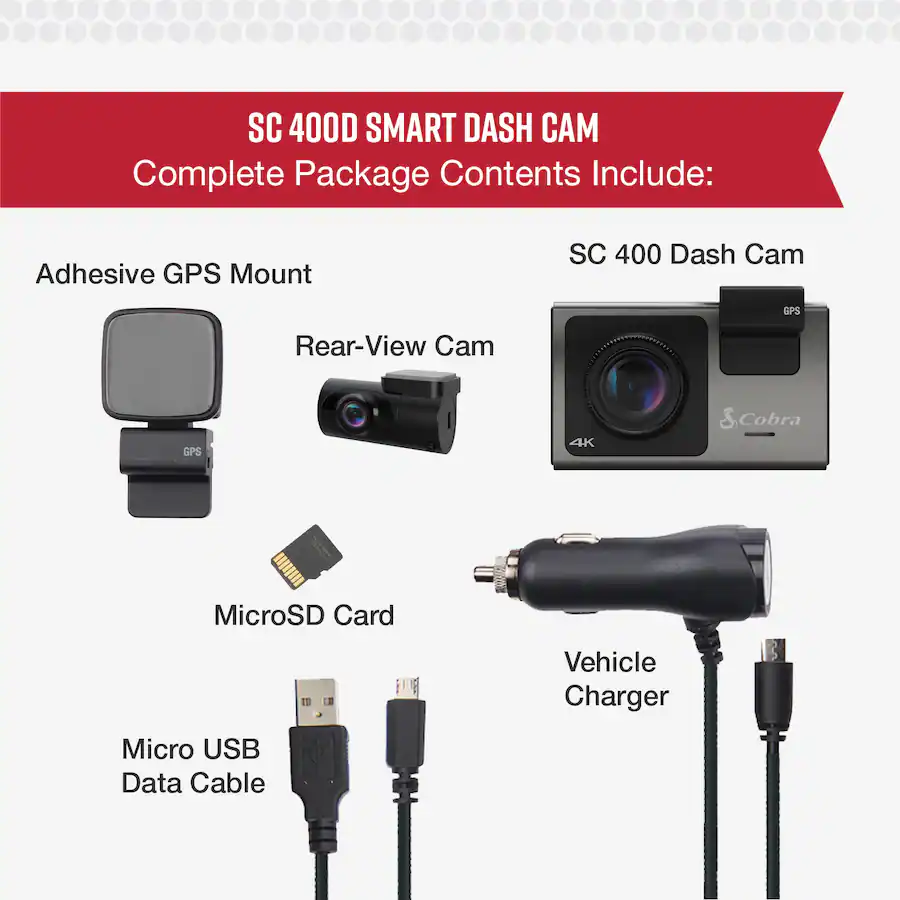 Cobra SC 400D Dual View Smart Dash Cam with Rear View Accessory Camera ...
