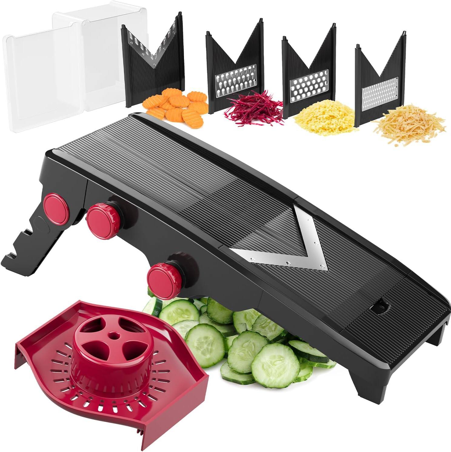 PARKER SLATER - Adjustable Mandoline Slicer for Kitchen, Vegetable and Fruit Cutter, Cheese Grater, Potato Chip Slicer – - Black