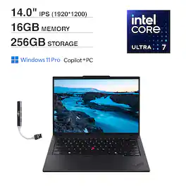 Lenovo - ThinkPad T14 Laptop 14.0 WUXGA (Intel Ultra 7-255U, 16GB DDR5, 256GB PCIe SSD, Win 11 Pro) w/USB Hub - Black