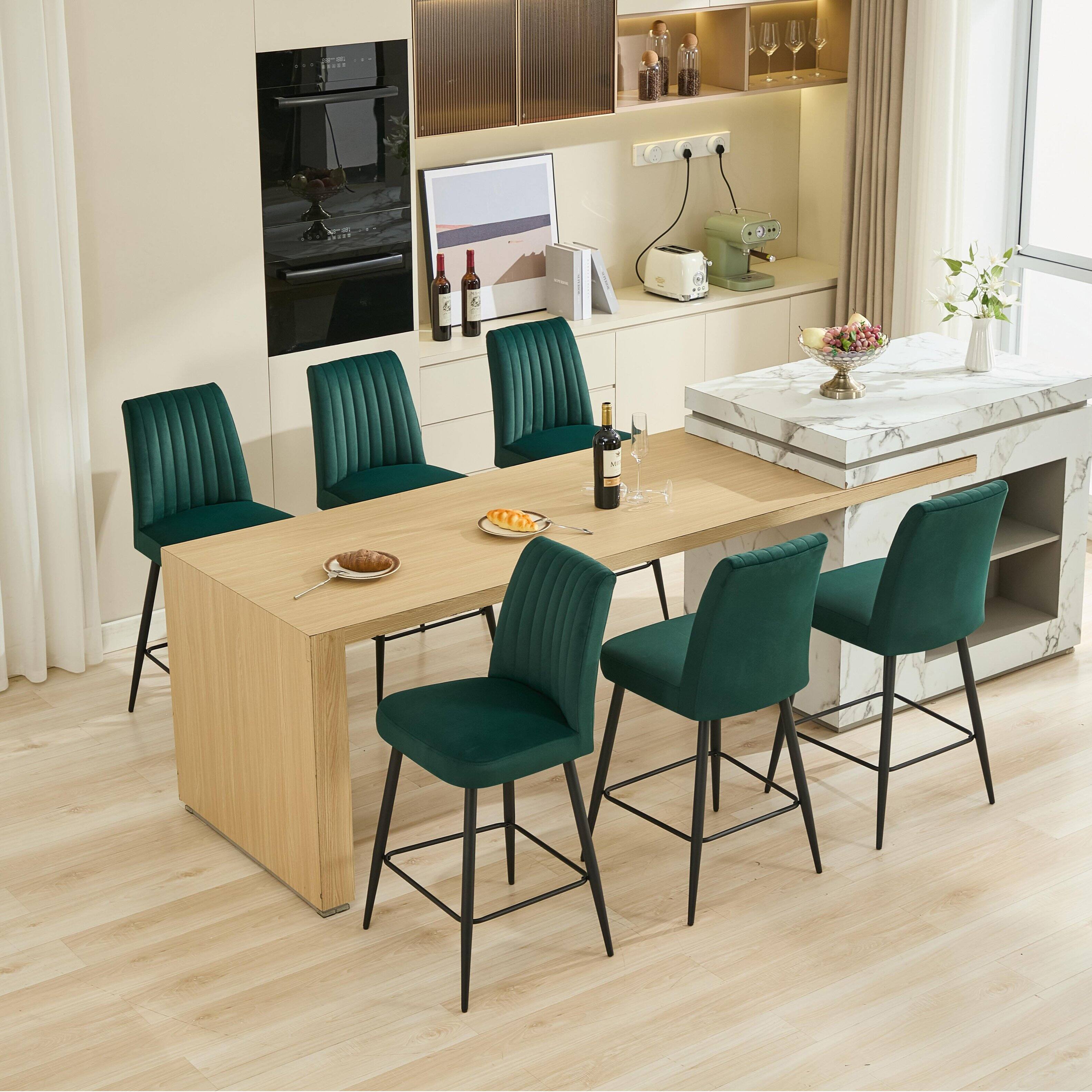 Alt View 2. APRILSOUL - Adjustable Iron Feet Bar Chairs Set of 2 Simple Velvet Green Bar Chair Bar Counter Kitchen - Green.