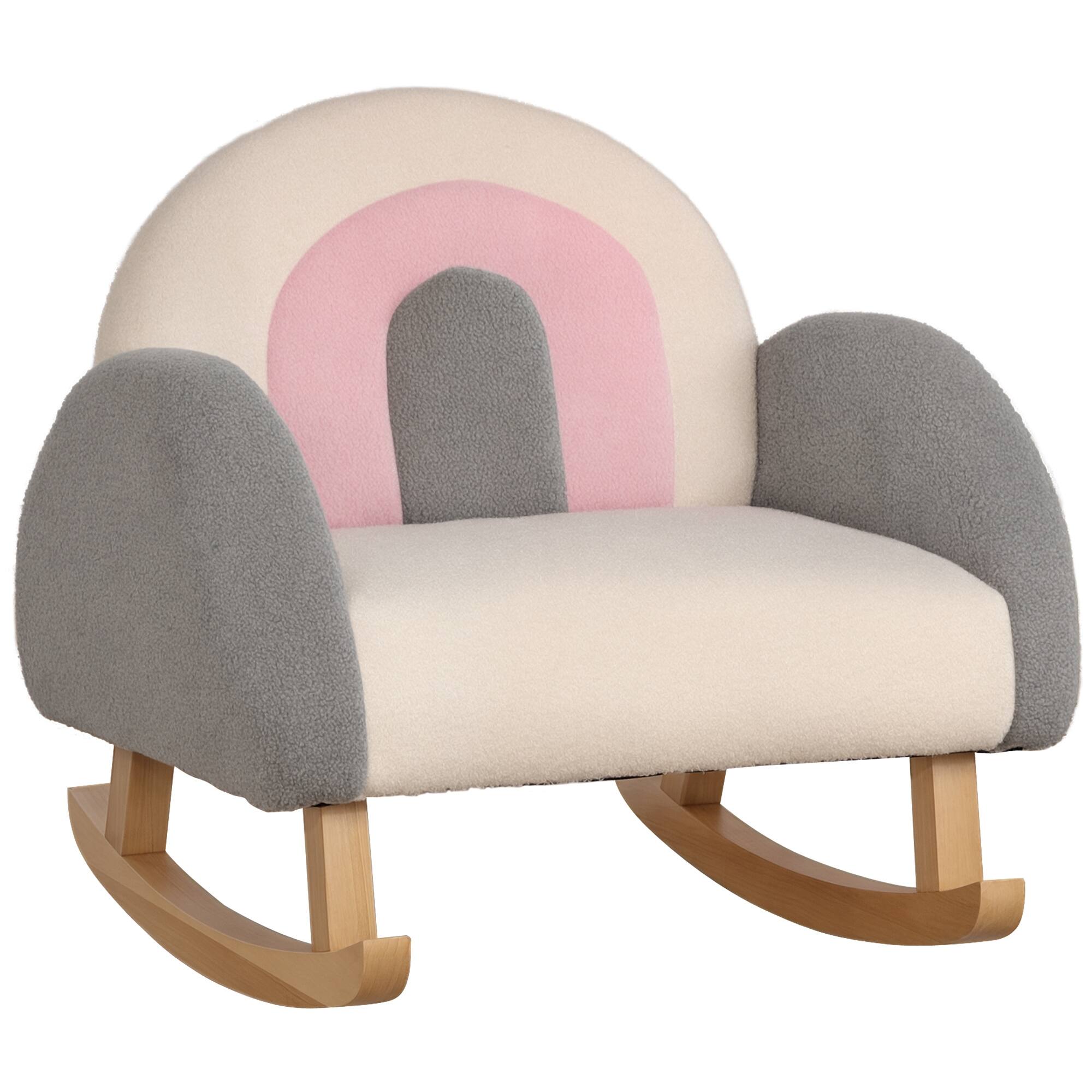 Front. Qaba - Kids Sofa, Toddler Rocking Chair, Solid Wooden Frame, Faux Lamb Fleece Fabric, Kids Arm Chair, Nursery, Ages 2-3 years - Gray.