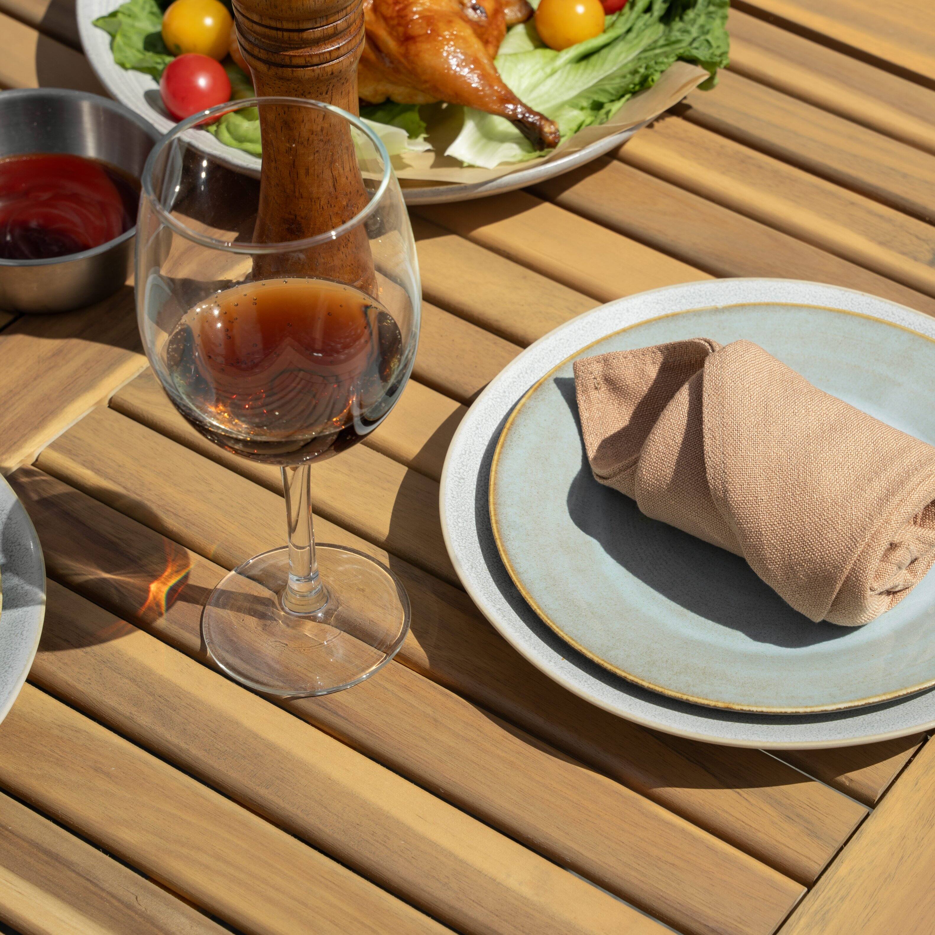 Alt View 7. Nuu Garden - Outdoor Patio 36" Square Dining Table with Acacia Wood Tabletop and PE Rattan-Wrapped Metal Frame - Black.