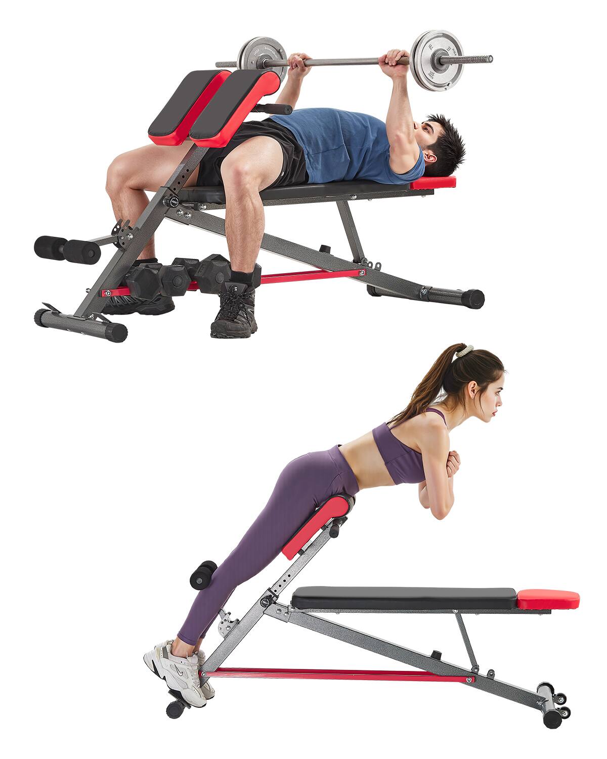 VEVOR - Multi-Functional Weight Bench for Full Body Workout, Roman Chair Hyperextension Bench, 660 lbs Adjustable - Black+Red