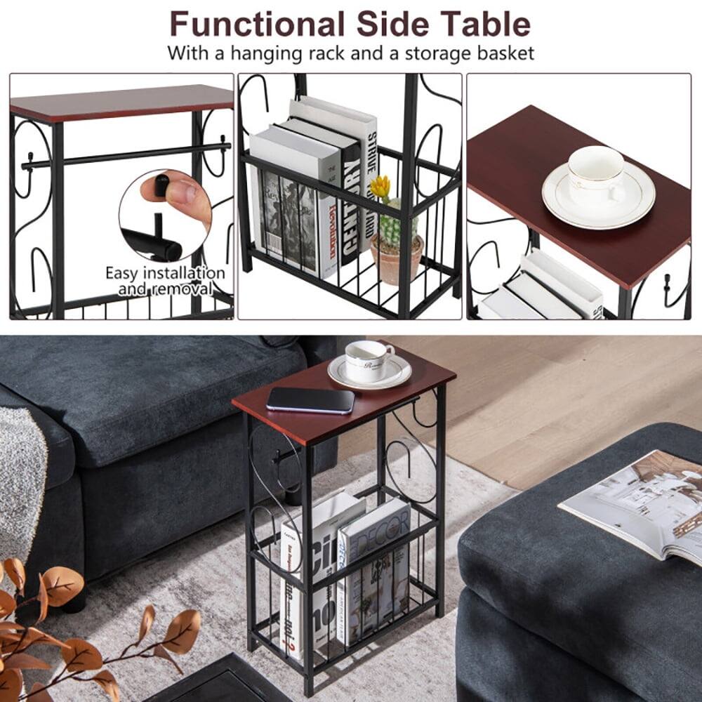 Functional Side Table  
With a hanging rack and a storage basket  

Easy installation and removal