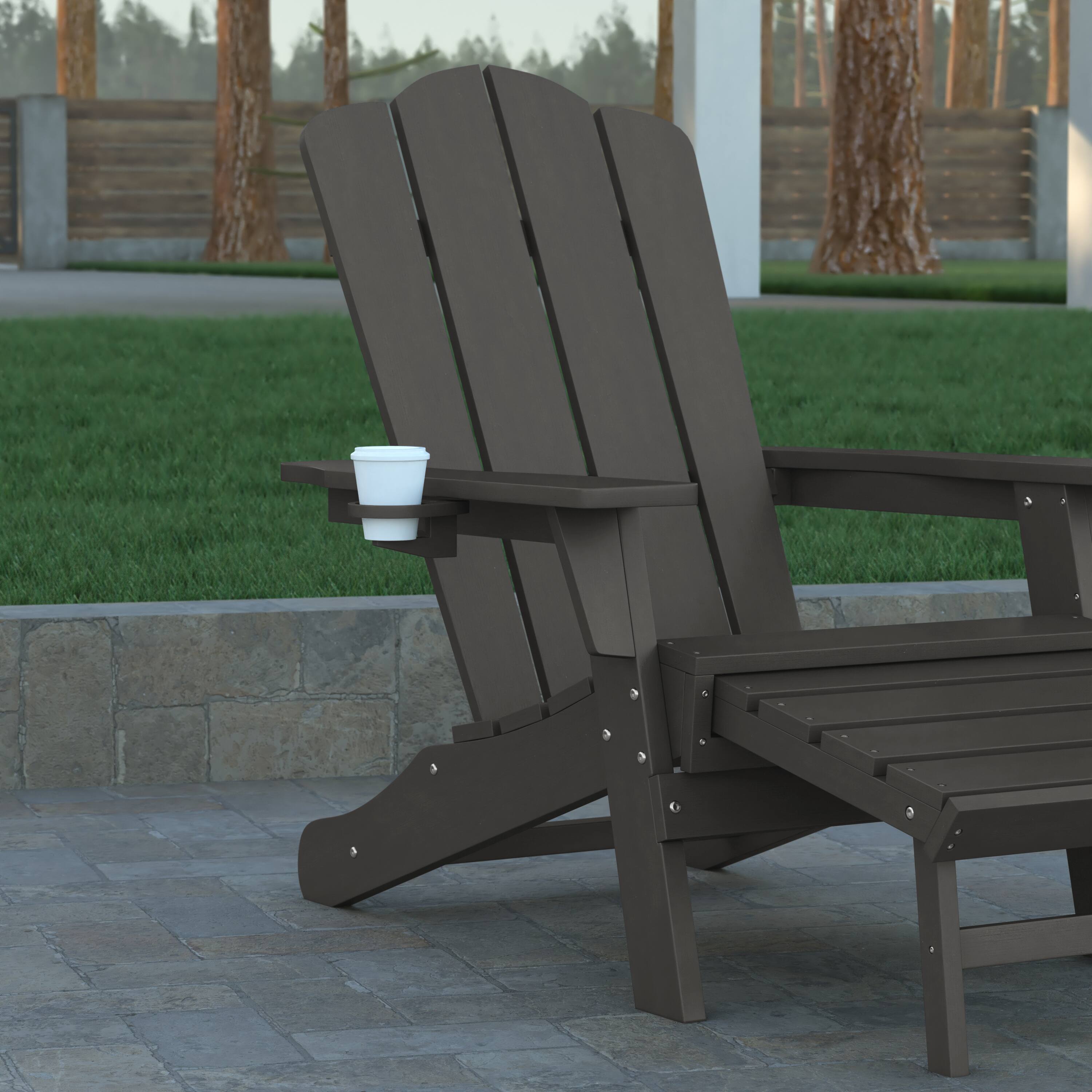 Alt View 4. Emma + Oliver - Tiverton Adirondack Chair with Cup Holder and Pull Out Ottoman, All-Weather HDPE Indoor/Outdoor Lounge Chair - Gray.