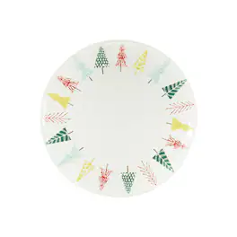 BreeBe - Ceramic Pine Tree Print Platter (Set of 3) - White, Green, Red