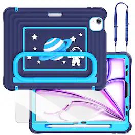 Dteck - Kids Shockproof Case for Apple iPad Air (M4) 11" 2026/2025/2024 & Pro 11 2022 with Pencil Holder,Heavy Duty Stand Cover - Darkblue