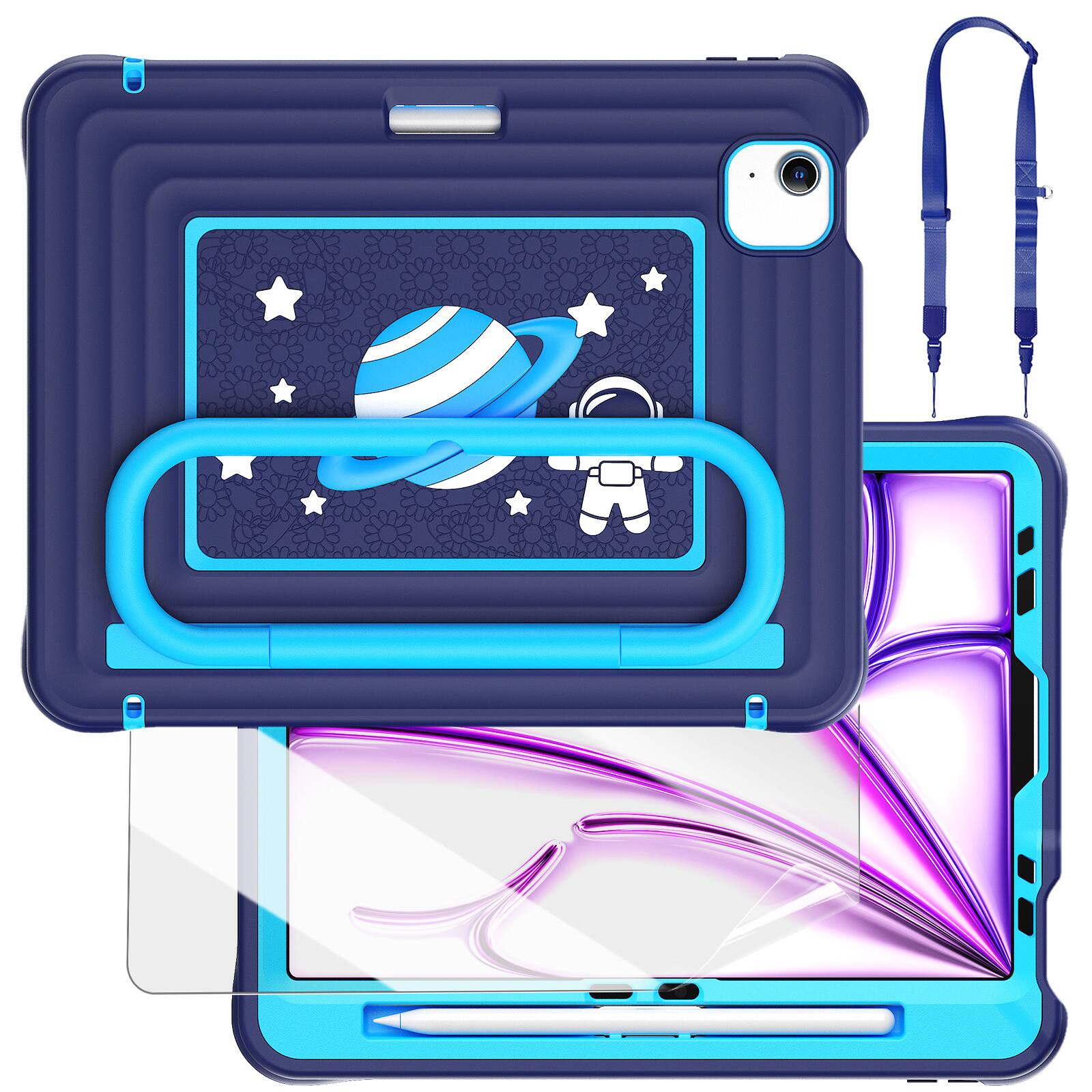 Front. Dteck - Kids Shockproof Case for Apple iPad Air (M4) 11" 2026/2025/2024 & Pro 11 2022 with Pencil Holder,Heavy Duty Stand Cover - Darkblue.
