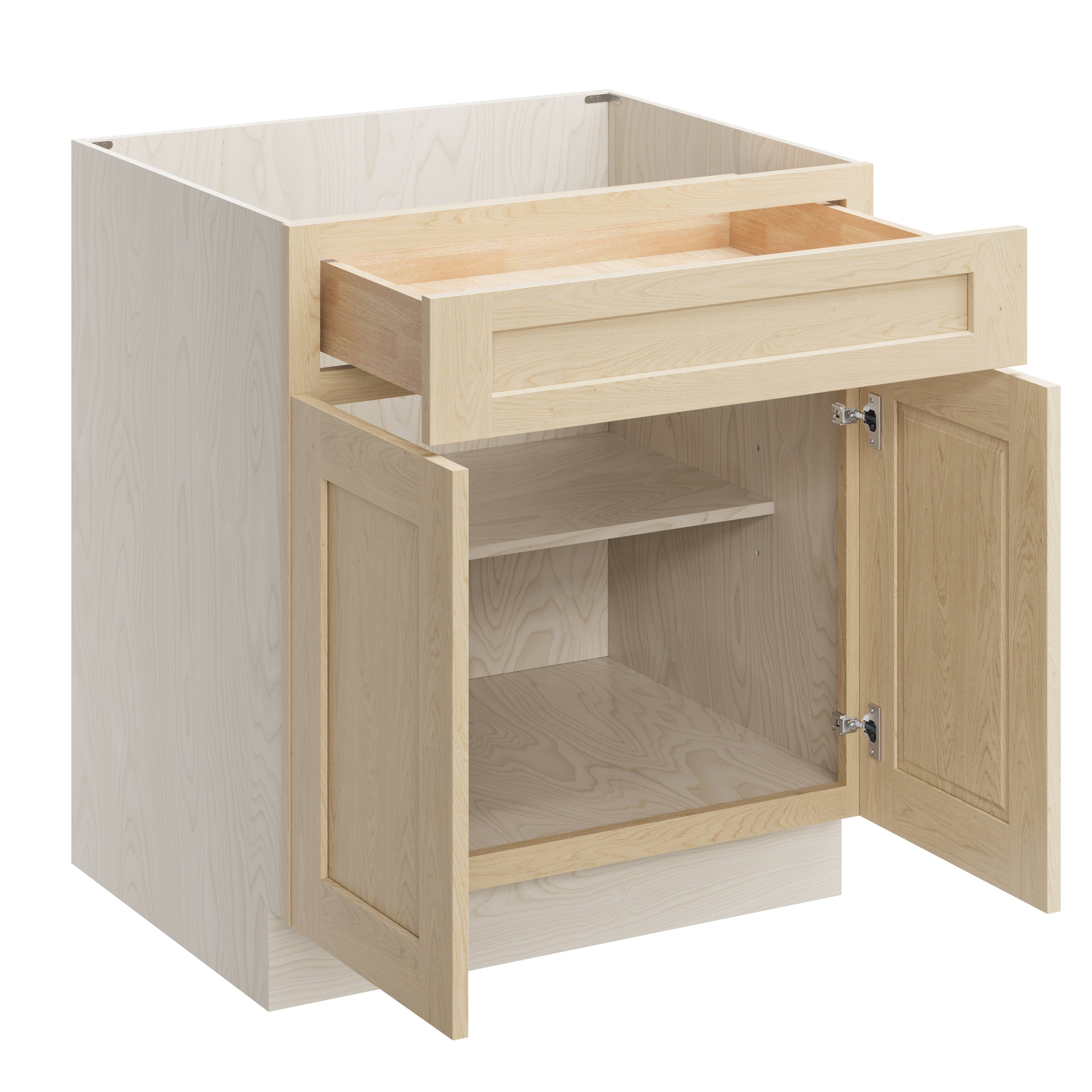 Alt View 1. Boyel Living - 30 Inch Natural Wood Unfinished Base Cabinet Versa Shaker Style - Versa Shaker.