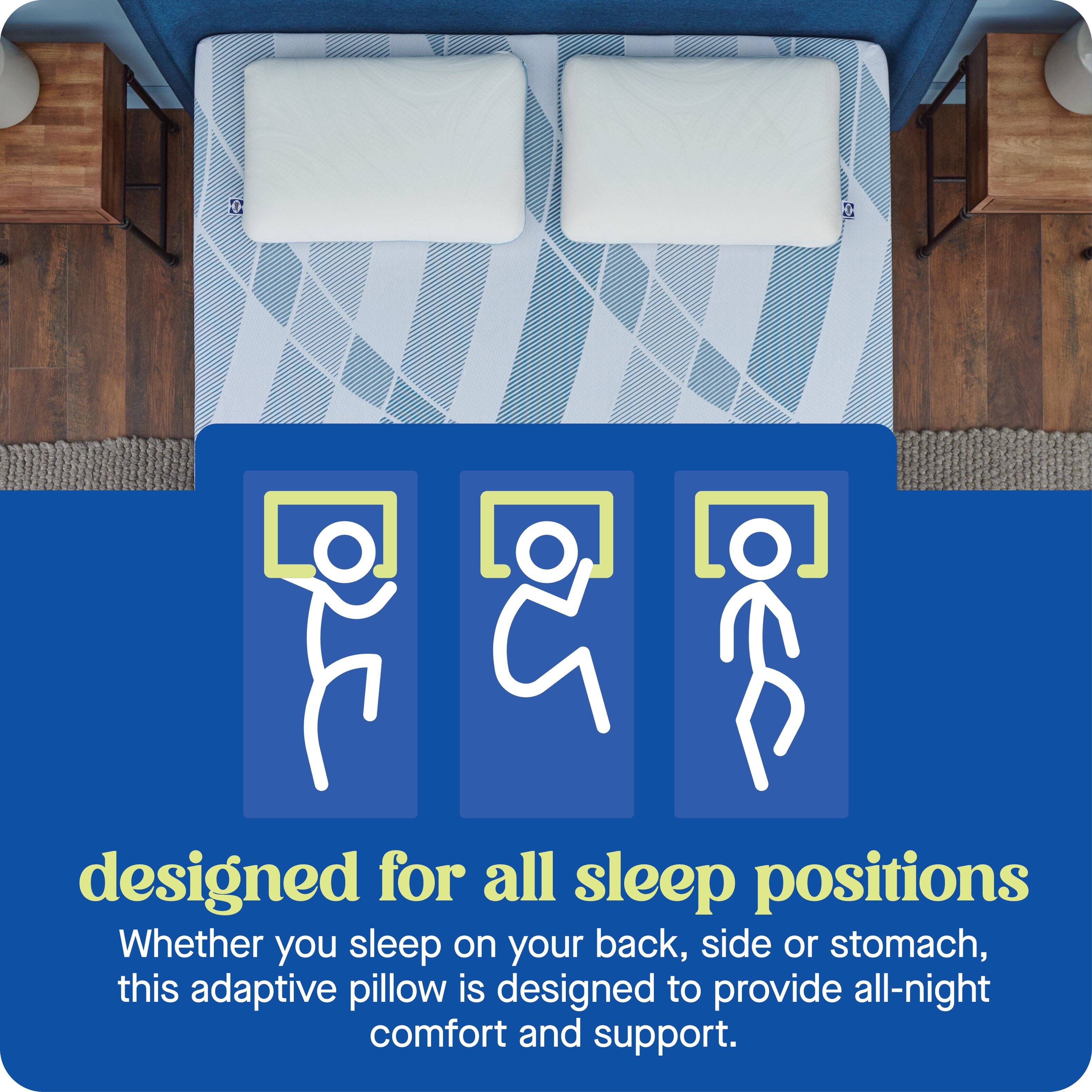 designed for all sleep positions  
Whether you sleep on your back, side or stomach, this adaptive pillow is designed to provide all-night comfort and support.