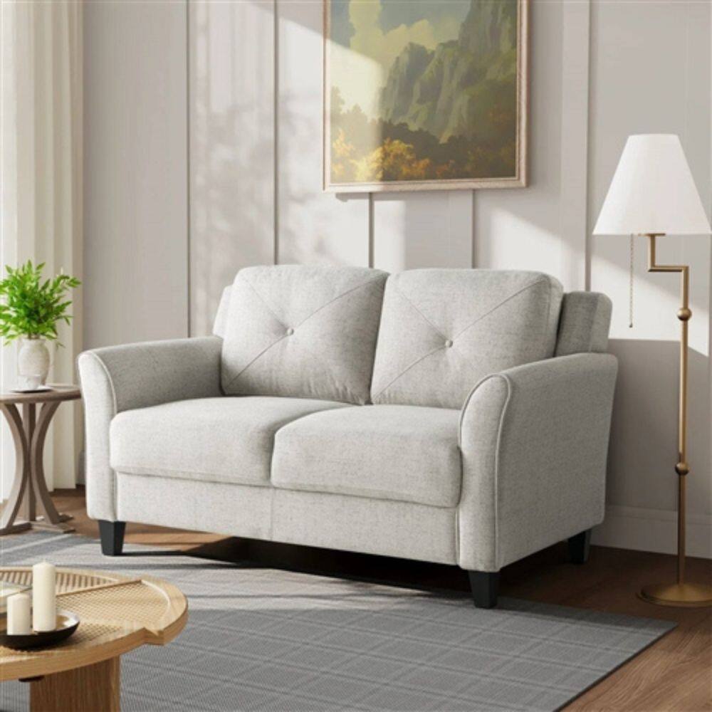 Angle. Hivvago - Modern Upholstered Loveseat Sofa in Cream Microfiber with Button Tufted Cushions - Cream.
