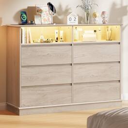 Jojoka - Storage Cabinet Dresser for Bedroom with Power Outlet and LED Lights for Living Room, Hallway, Entryway - Yellow