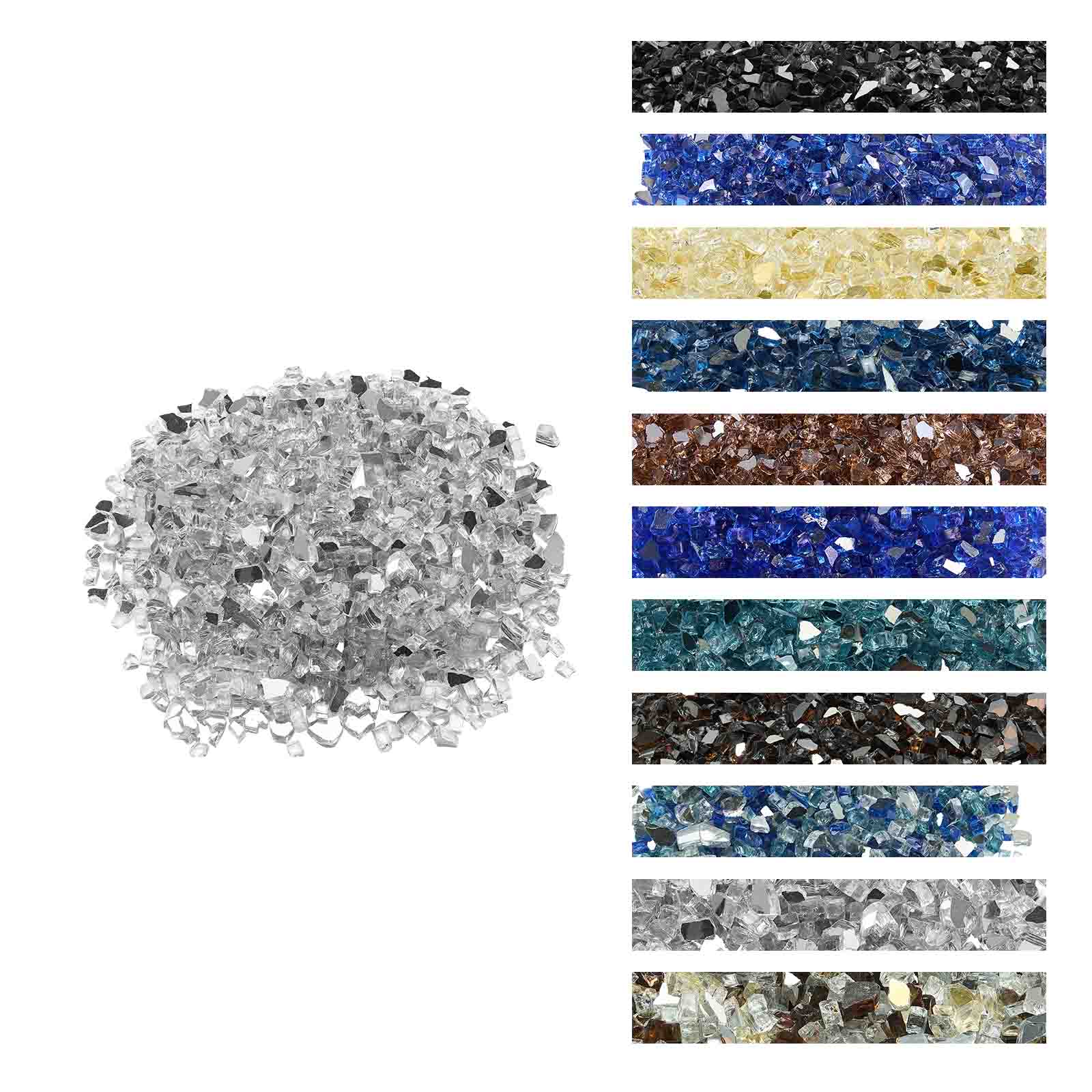 VEVOR - Fire Glass, 10 LBS / 4.5 KG High-Temperature Resistant Fireplace Rocks, 1/2-Inch / 12.7 mm Reflective & Smokeless Glass - Transparent