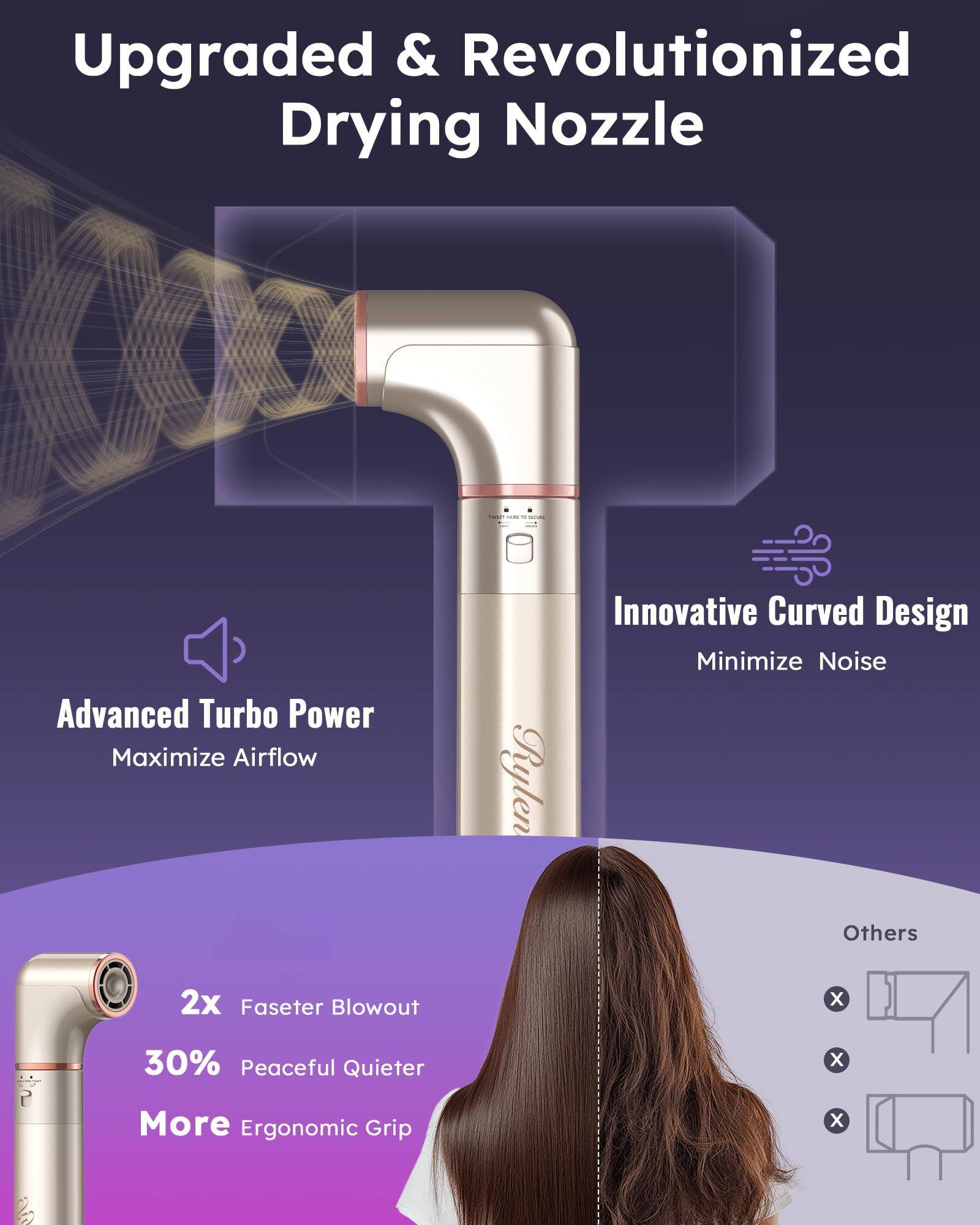 Upgraded & Revolutionized Drying Nozzle

- Advanced Turbo Power
  - Maximize Airflow

- Innovative Curved Design
  - Minimize Noise

- 2x Faster Blowout
- 30% Peaceful Quieter
- More Ergonomic Grip