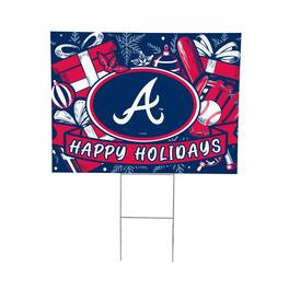 Evergreen Enterprises - Atlanta Braves 24" x 18" Happy Holidays Christmas Outdoor Staked Yard Sign - Multicolor