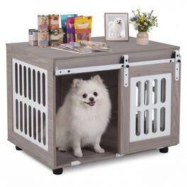 Gymax - 31.5'' Dog Crate Furniture w/Sliding Barn Door for Living Room Bedroom Hallway