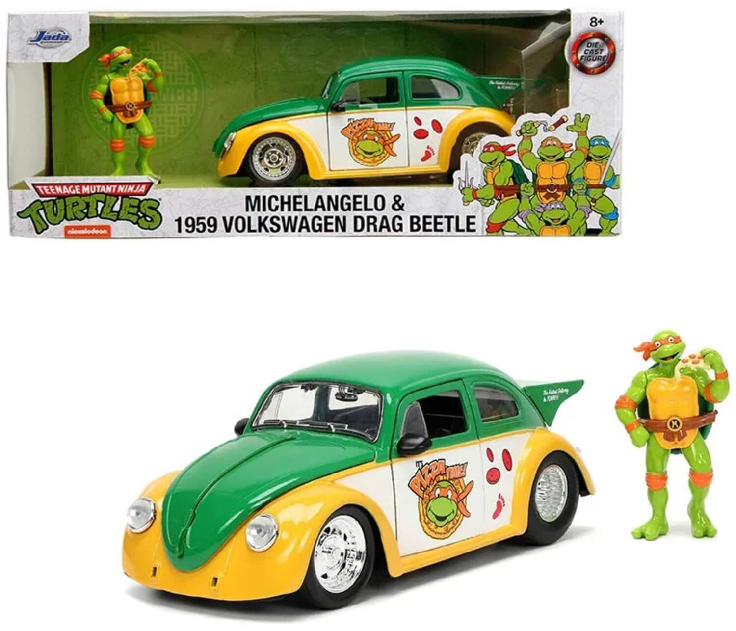 Jada Toys - 1:24 VW Drag Beetle with Teenage Mutant Ninja Turtle Michelangelo Figure - Collectibles - Multicolor