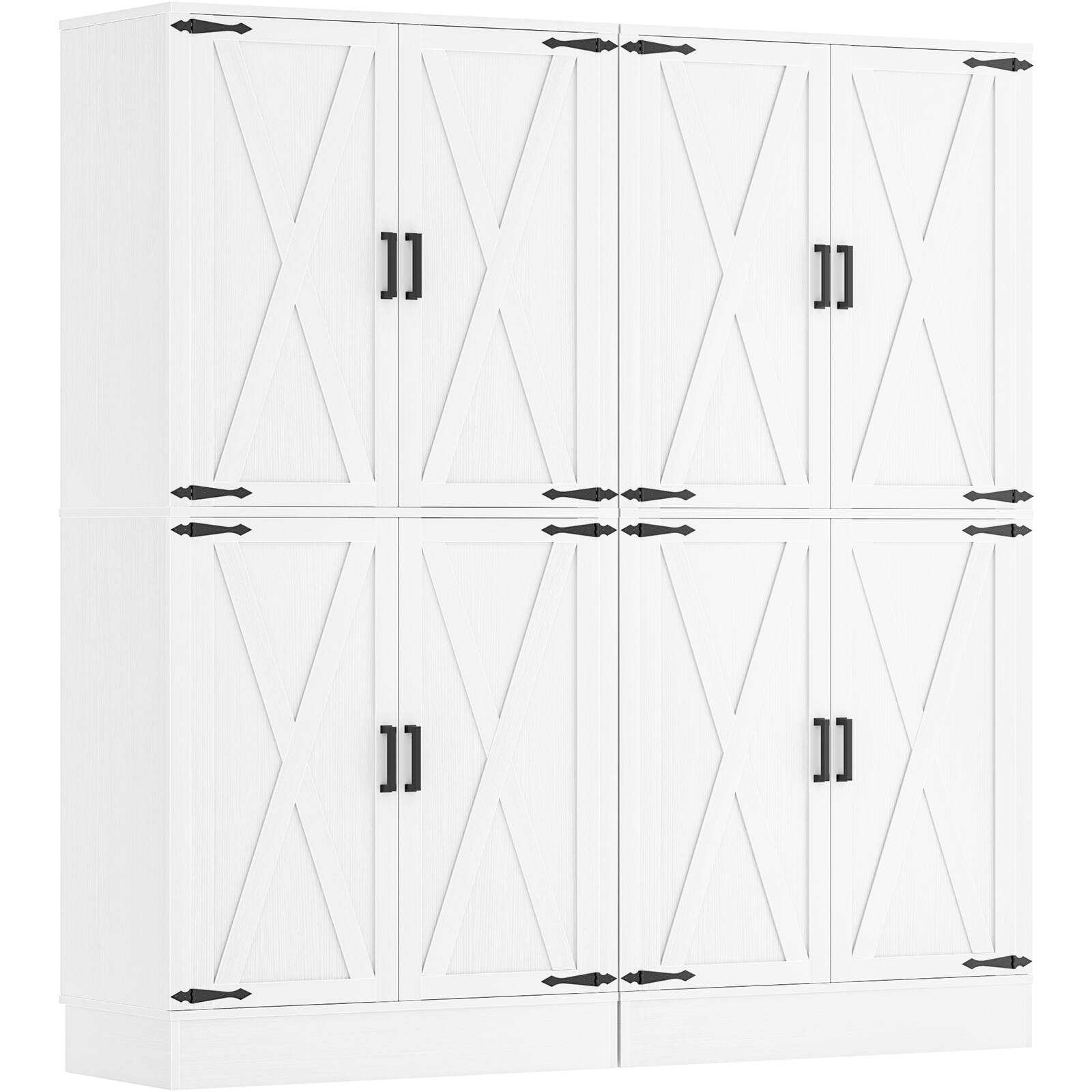 Angle. Aheaplus - 70'' Tall 4-Door Kitchen Pantry Cabinet Set of 2, 63'' Width, with 2 Drawrs and Adjustable Shelves - White.