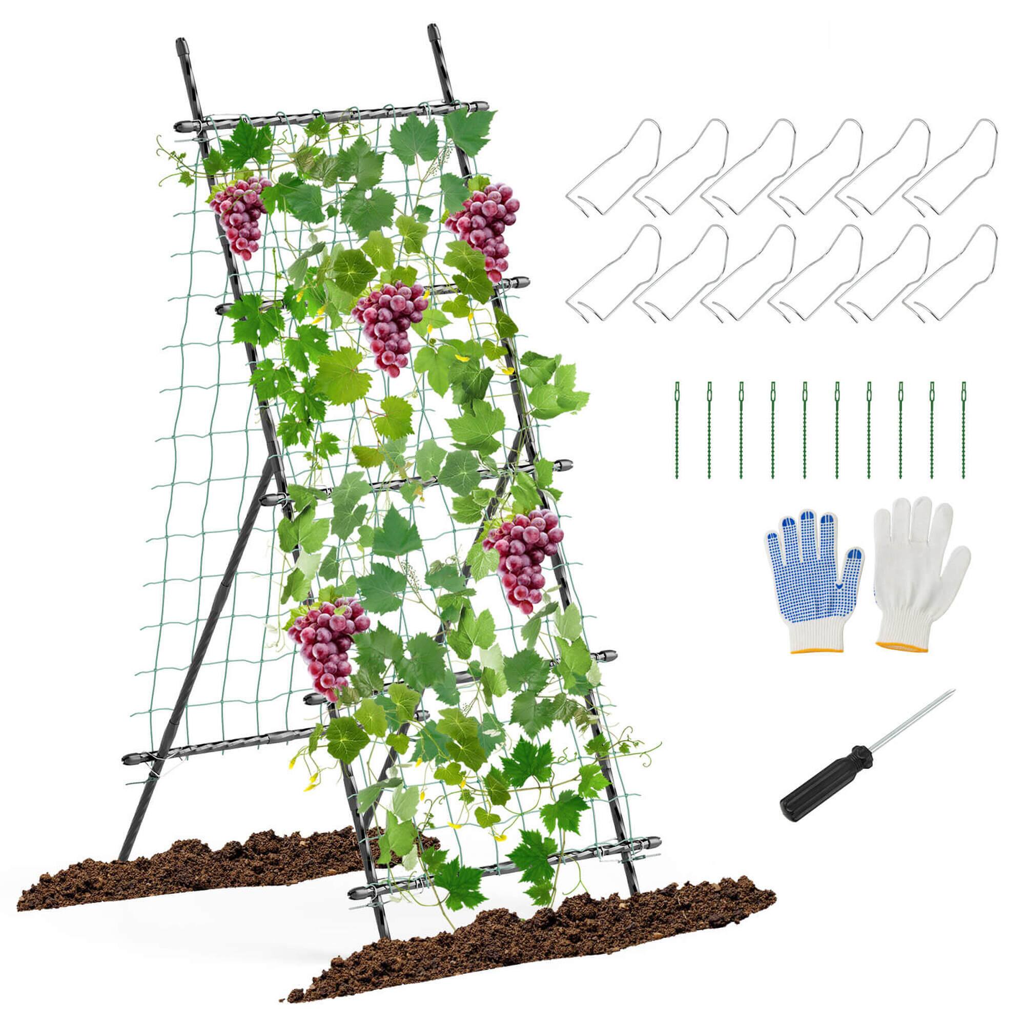 Alt View 1. Costway - 74" Garden Cucumber Trellis for Plant Climbing with PE-Coated Frame, Trellis Net - Black.