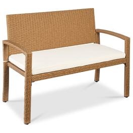 Best Choice Products - 2-Person Outdoor Wicker Bench Garden Patio Porch Furniture w/ 700lb Capacity - Ivory/Natural