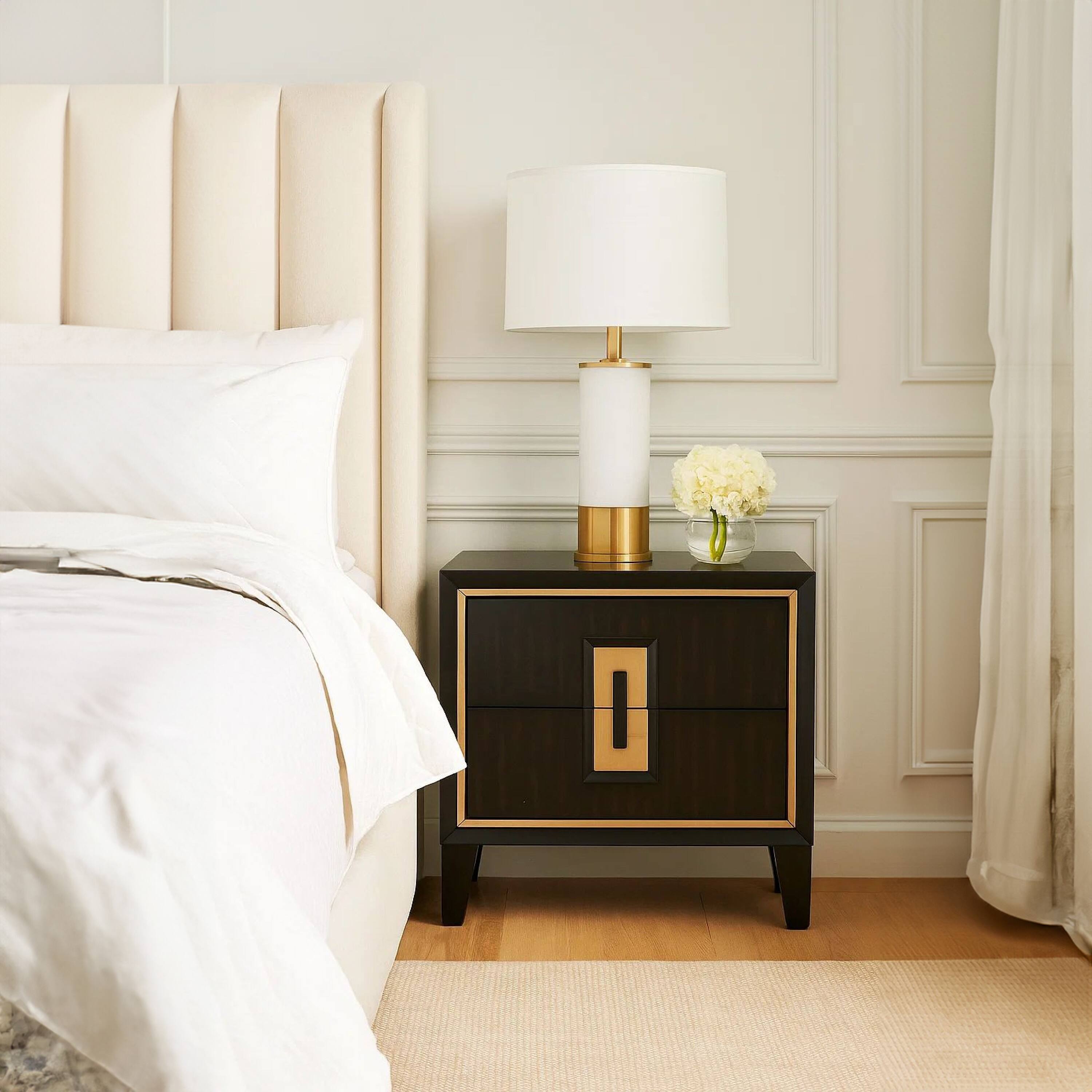 Alt View 5. Manhattan Lane - Yada Nightstand, 2 Drawers,27 Inch - Espresso Brown, Gold.